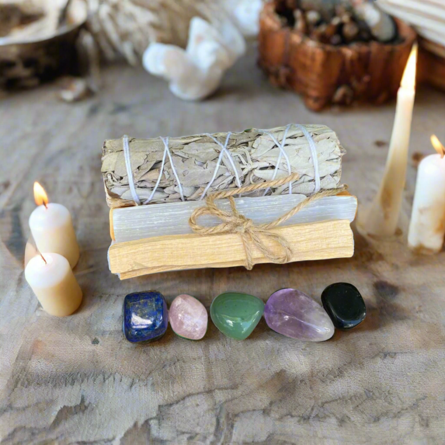 Beginner Crystal Cleansing Kit | Sage, Palo Santo, Selenite & Healing Crystals