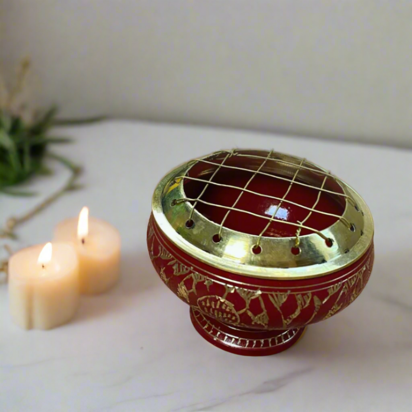Red Brass Bowl with Etching