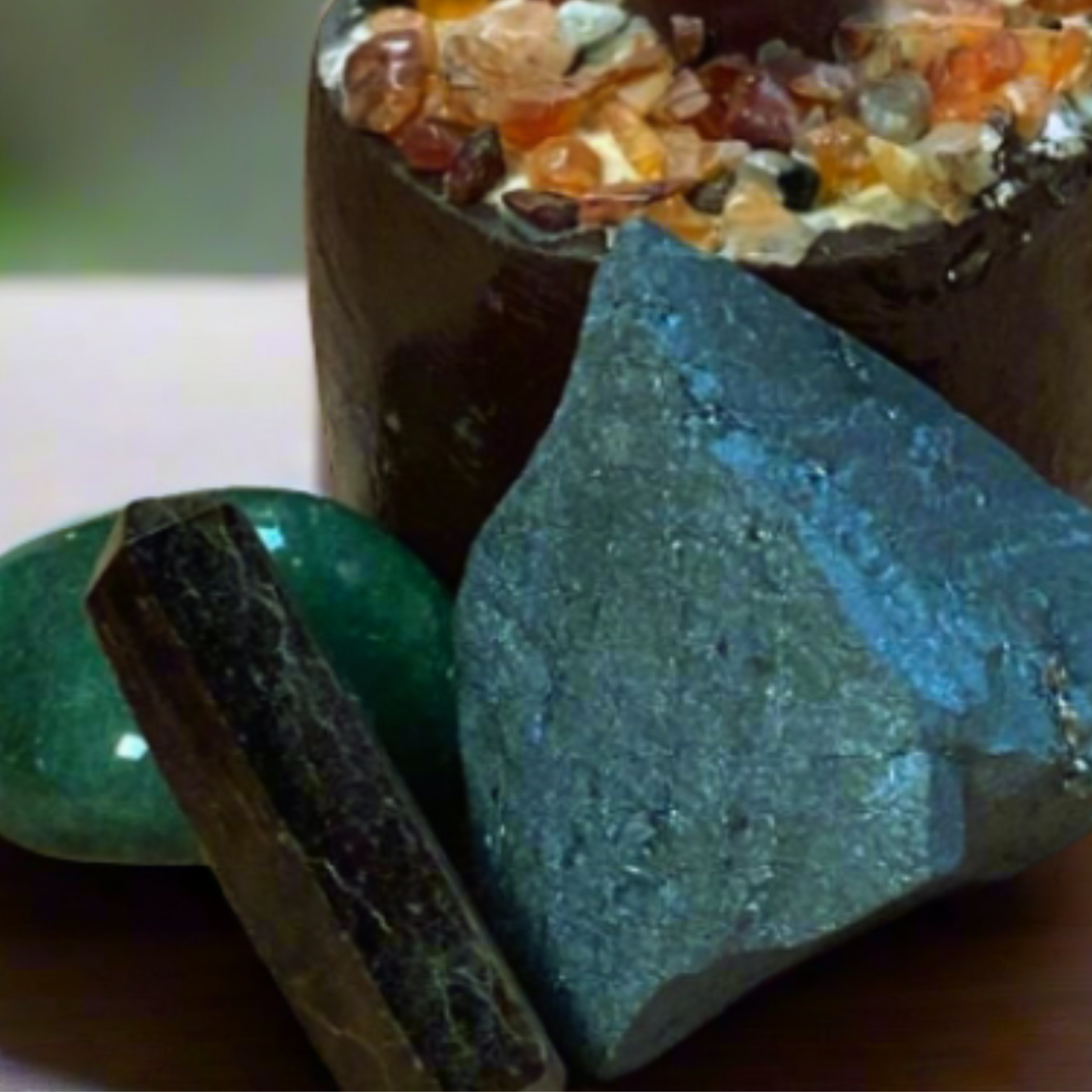 Carnelian Fairy Size Crystal Tree, Hematite Raw Crystal, Tiger's Eye Small Obelisk, Green Aventurine Tumble Stone