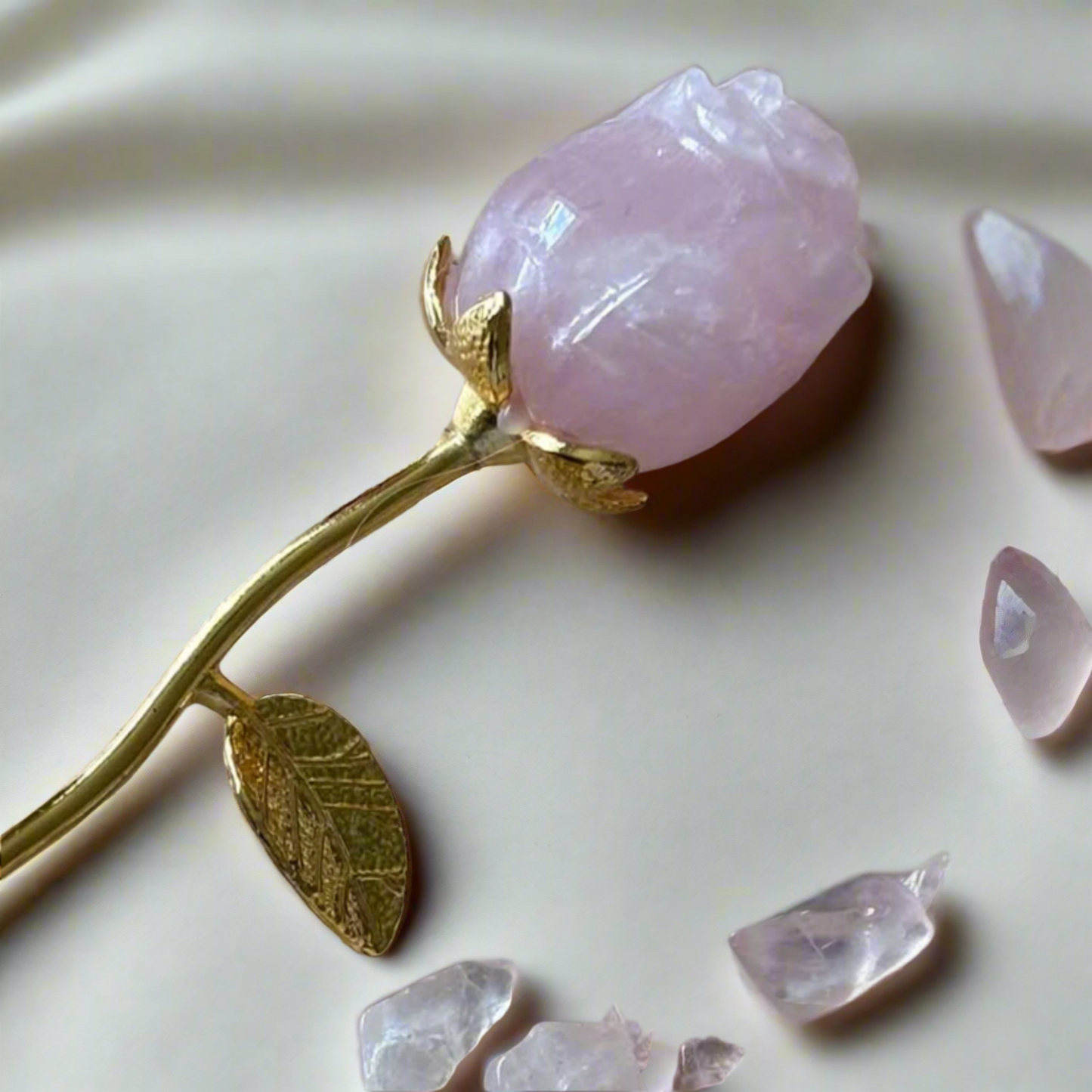 Rose Quartz Crystal Rose with Stem
