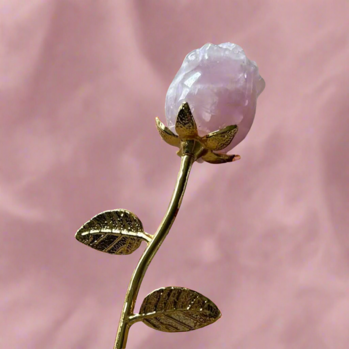 Rose Quartz Crystal Rose with Stem