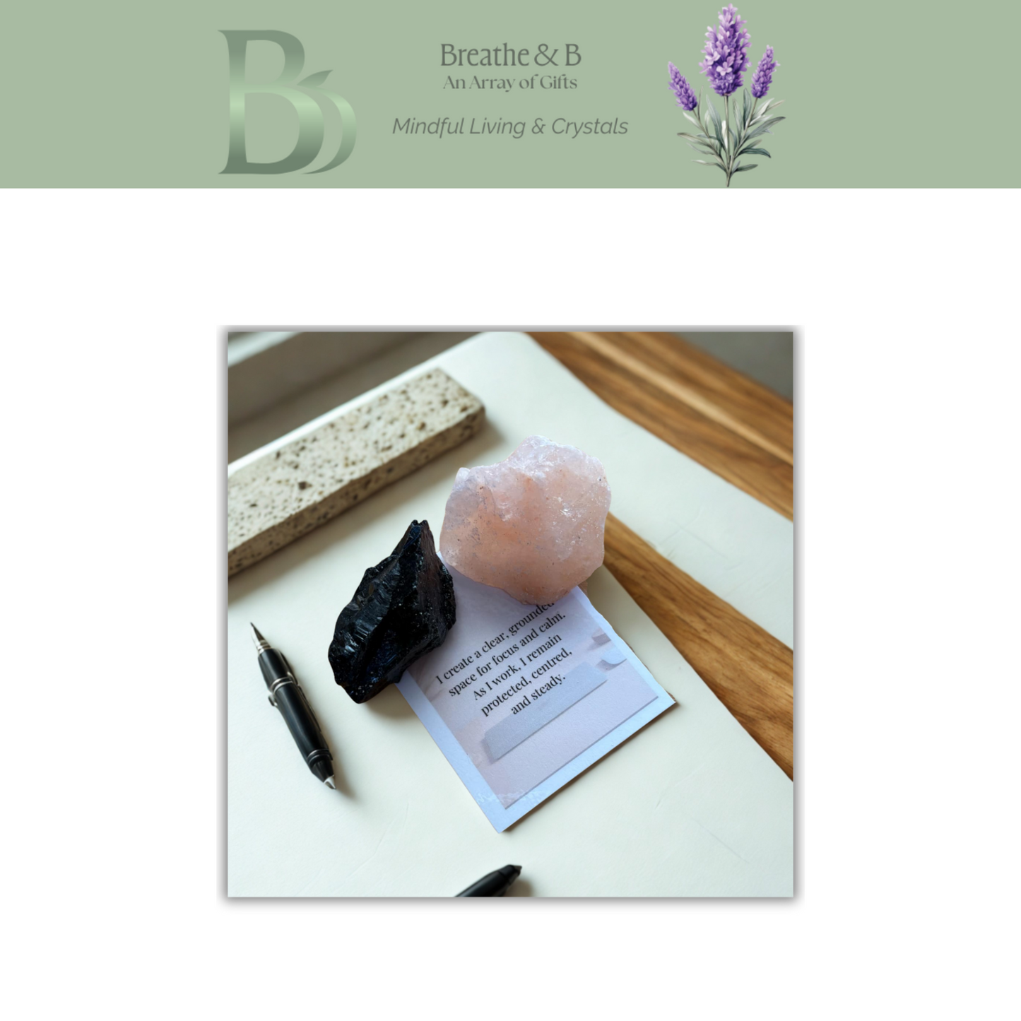 Desk Detox Kit - Himalayan Salt Chunk, Black Tourmaline and Affirmation Card