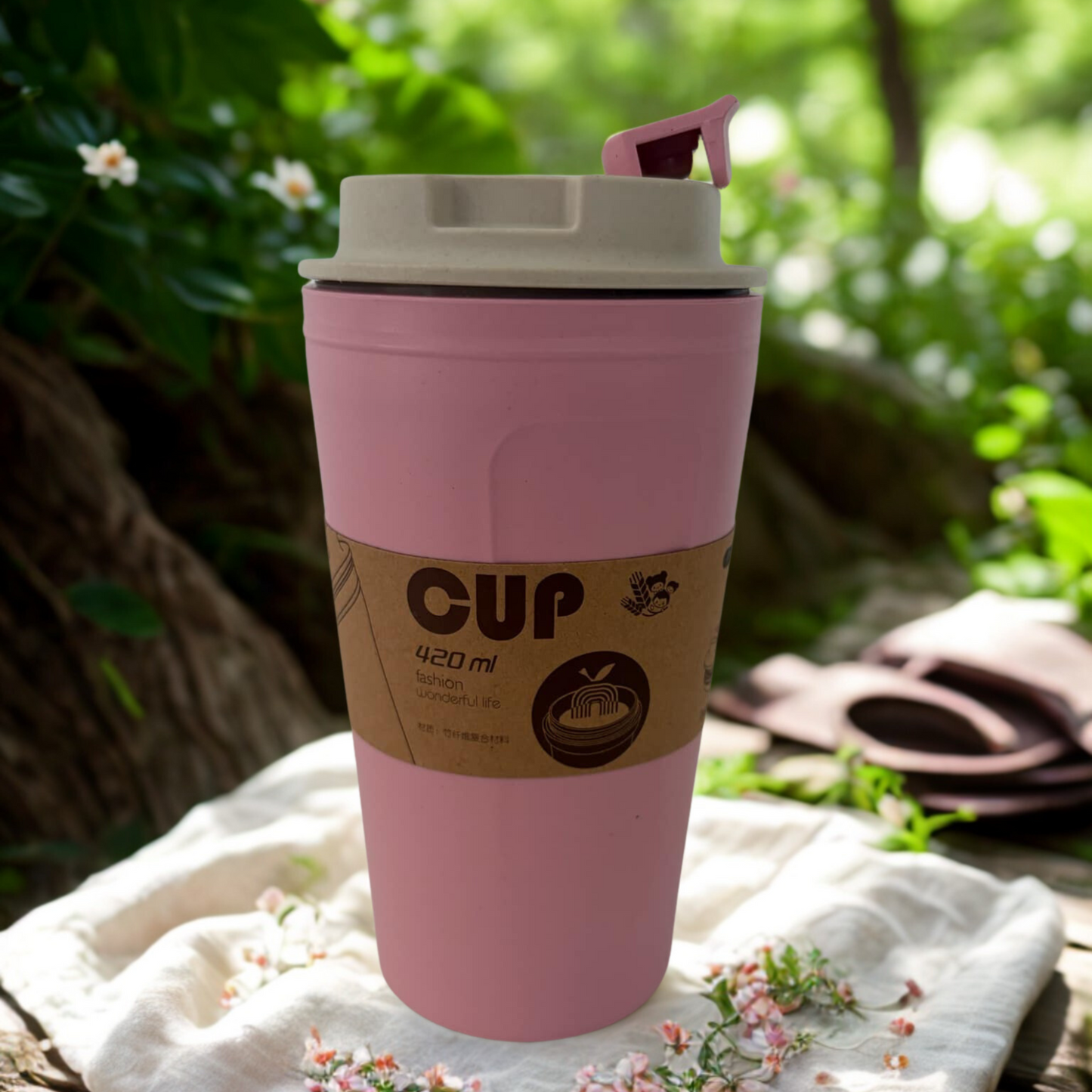 Eco-Friendly Bamboo Travel Cup – Lightweight 420ml Thermos, Insulated, Reusable & Sustainable, Mindful Living Gift – Pink, Purple, Green