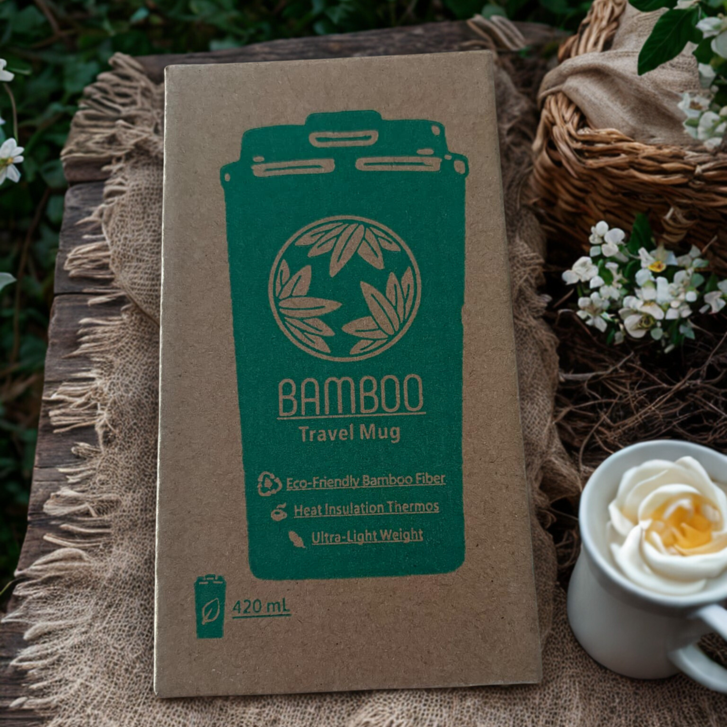 Eco-Friendly Bamboo Travel Cup – Lightweight 420ml Thermos, Insulated, Reusable & Sustainable, Mindful Living Gift – Pink, Purple, Green