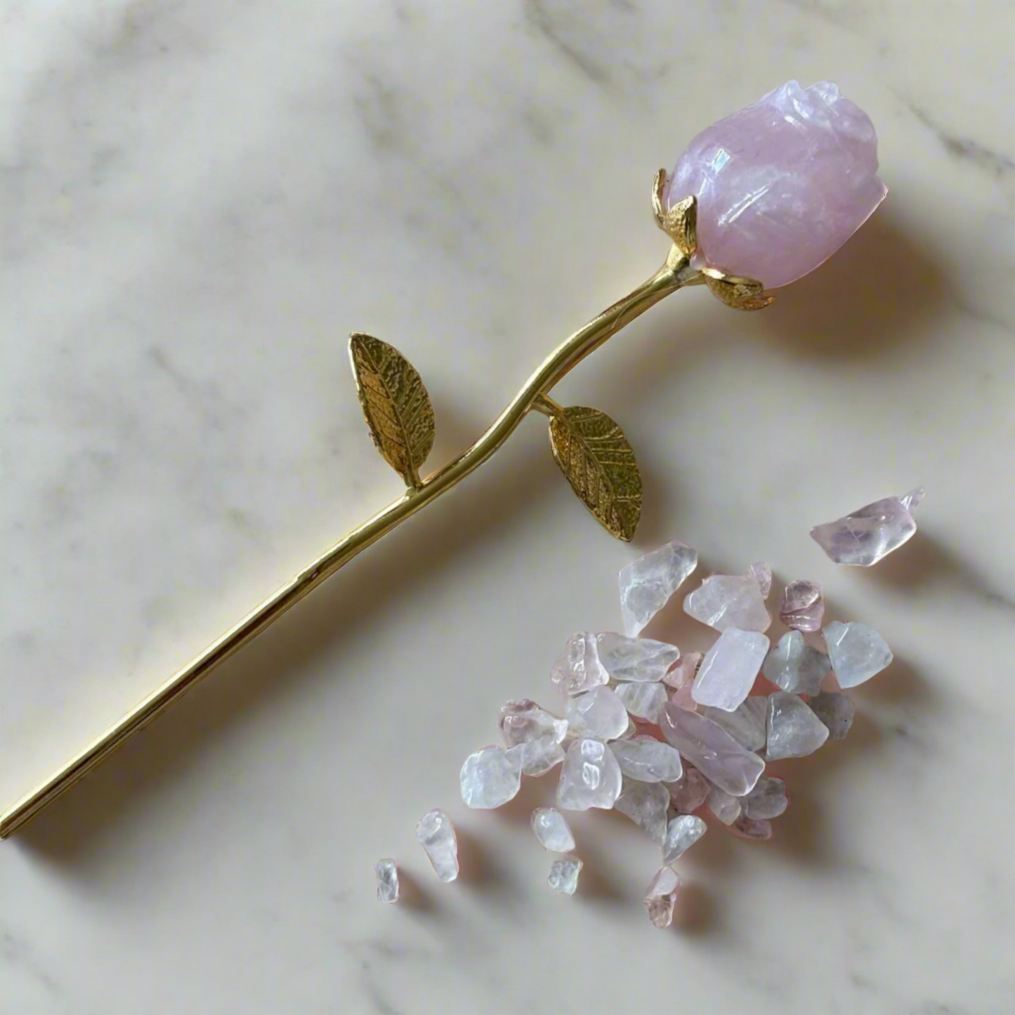 Rose Quartz Crystal Rose with Stem