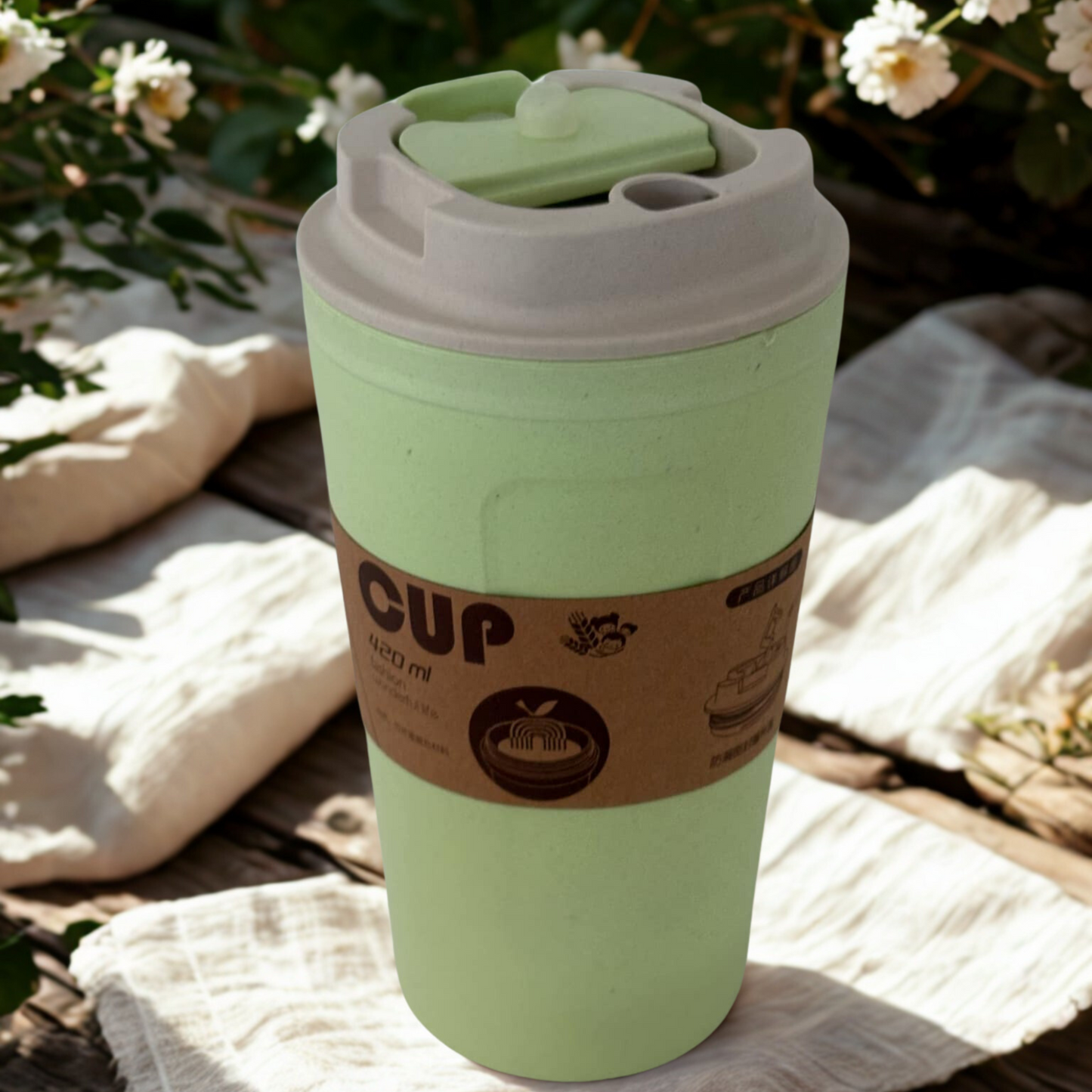 Eco-Friendly Bamboo Travel Cup – Lightweight 420ml Thermos, Insulated, Reusable & Sustainable, Mindful Living Gift – Pink, Purple, Green