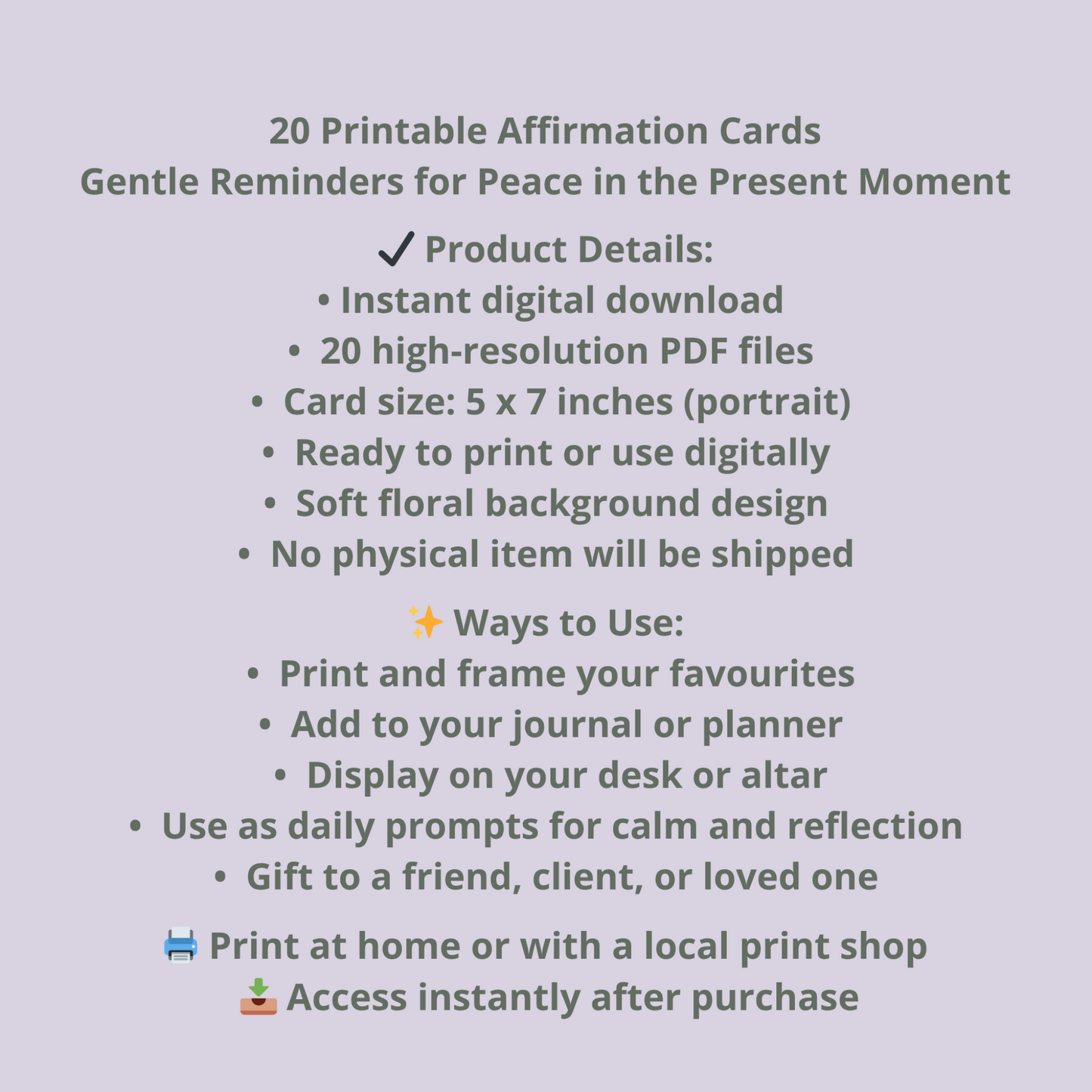 Information Card for Affirmation Cards
