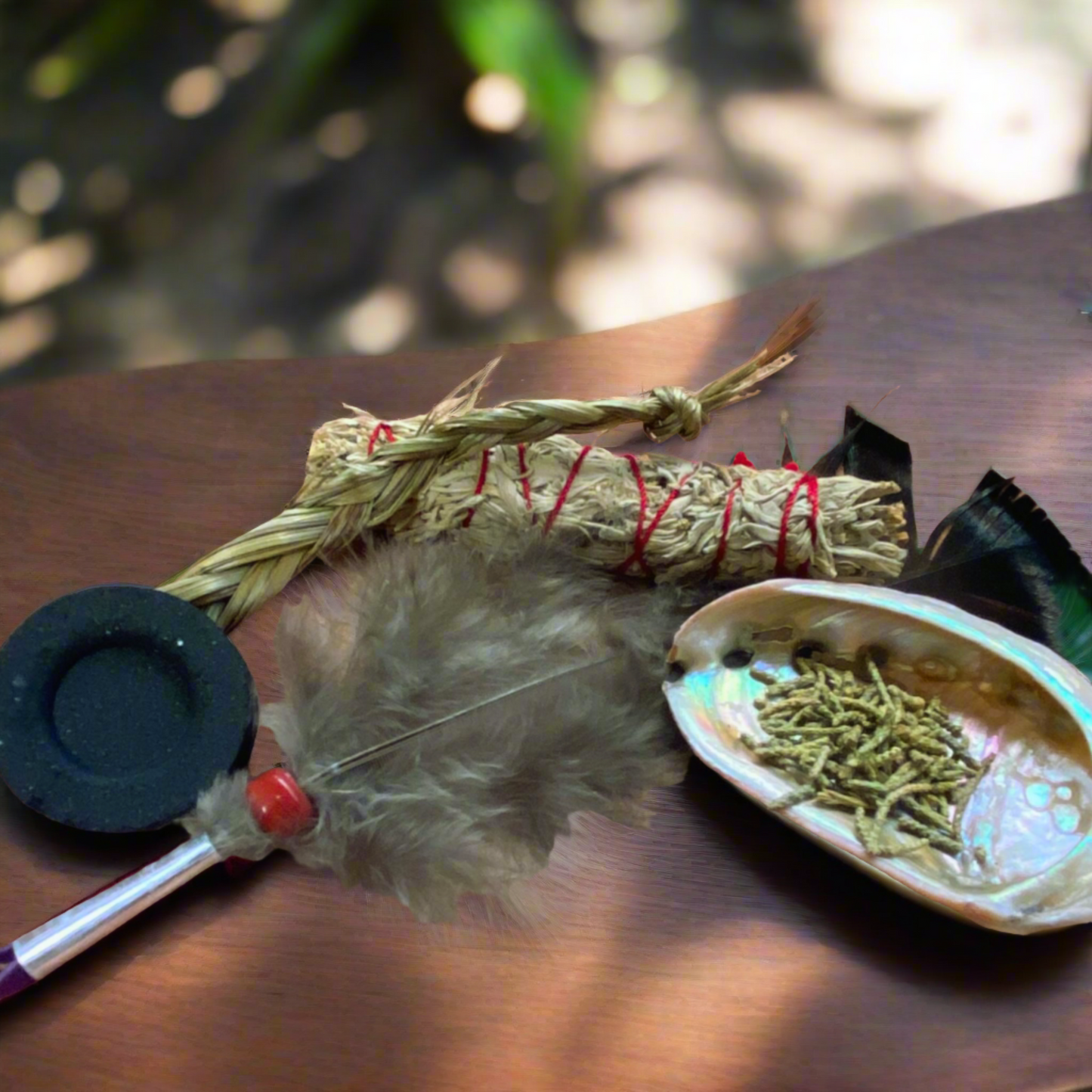 Mini Smudging Kit - Pack of Cedar, Sweetgrass Bundle, Charcoal Tablet, Mini Abalone Shell, Mini Fan