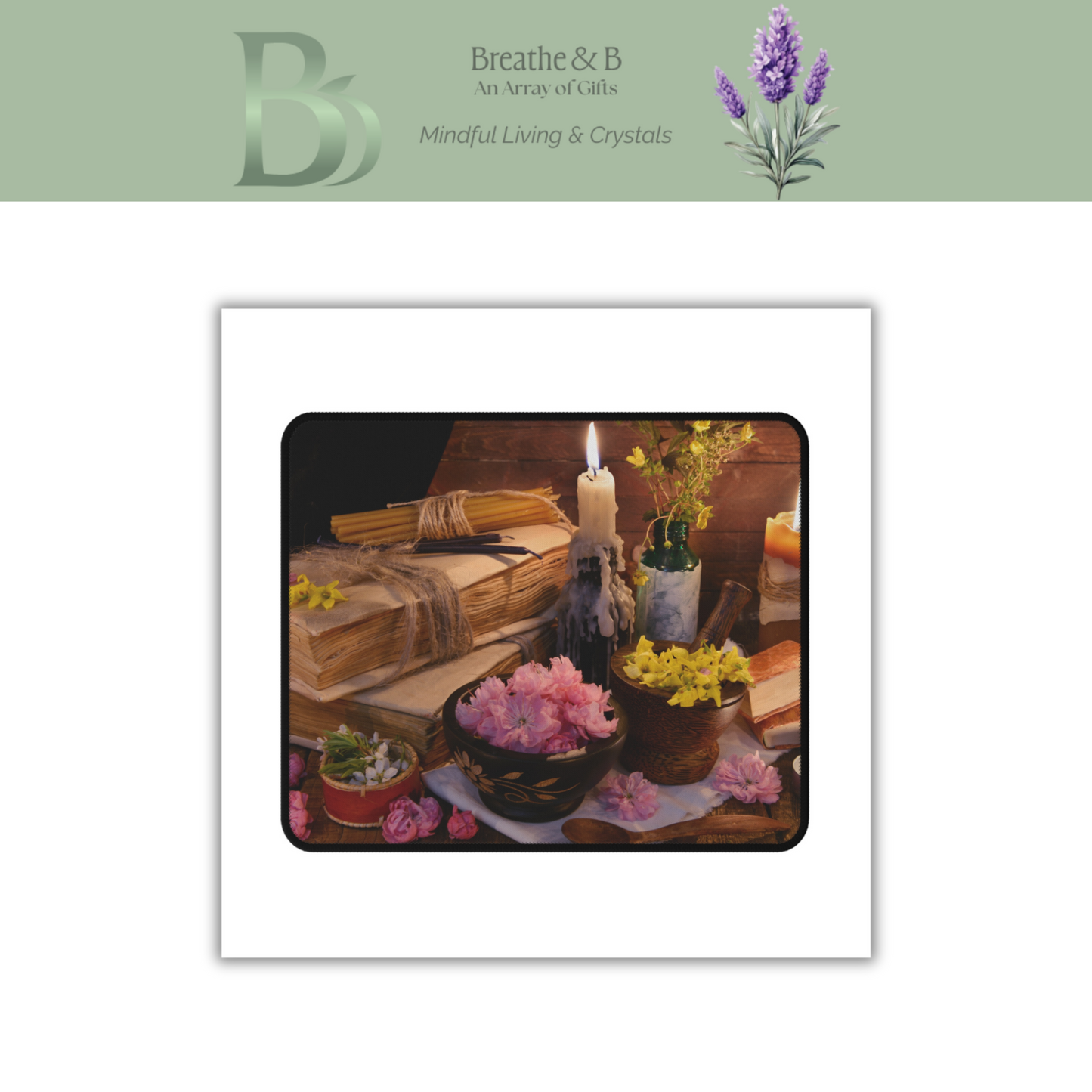 Mouse Pad | Candle, Book & Floral Design