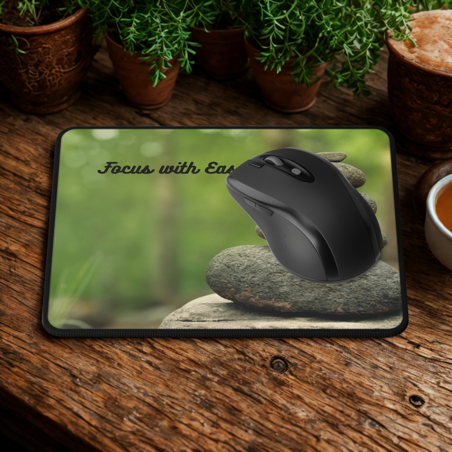 Mouse pad featuring nature-themed design.