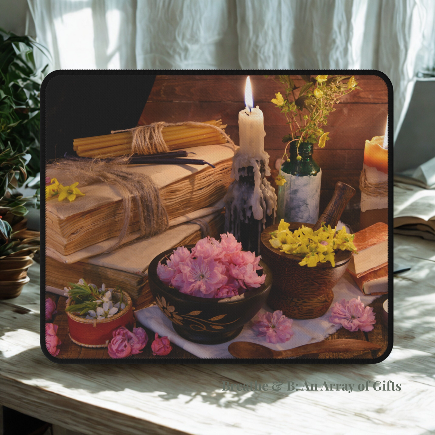 Mystical Mouse Pad | Candle, Book & Floral Design