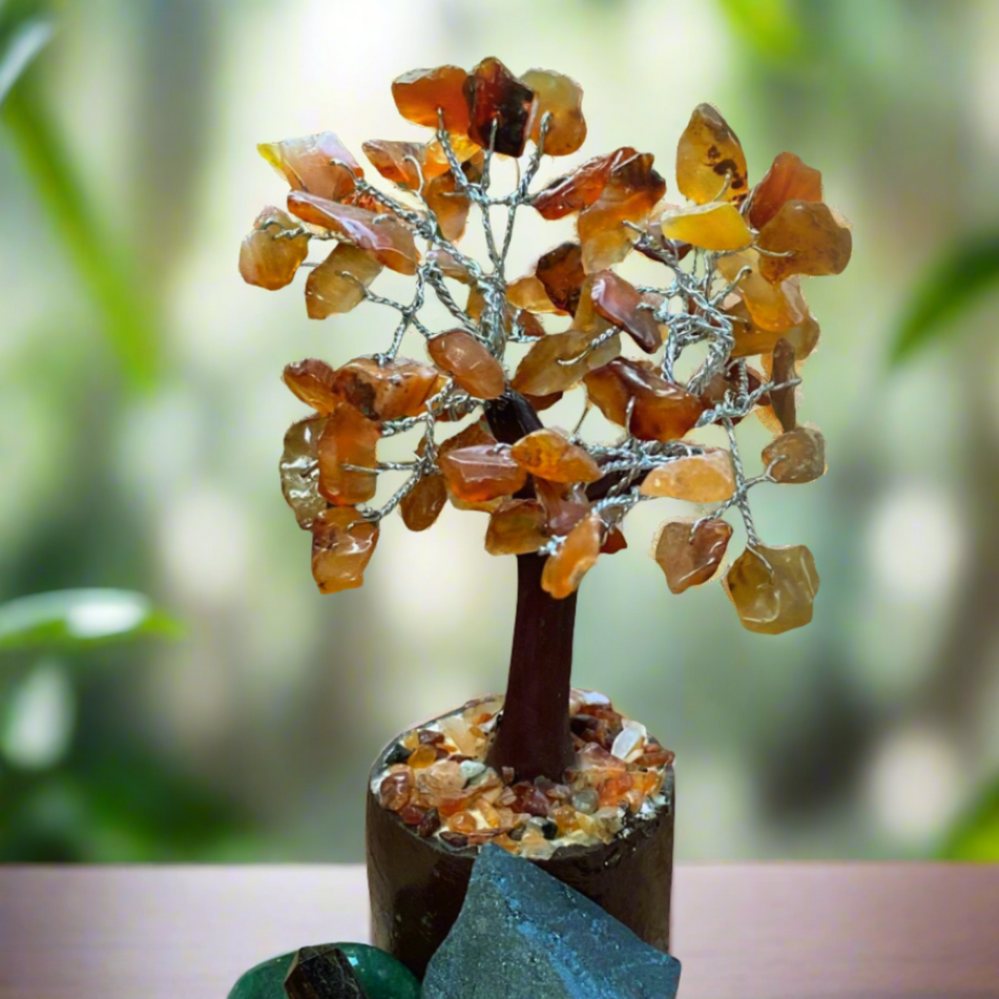 Carnelian Fairy Size Crystal Tree, Hematite Raw Crystal, Tiger's Eye Small Obelisk, Green Aventurine Tumble Stone