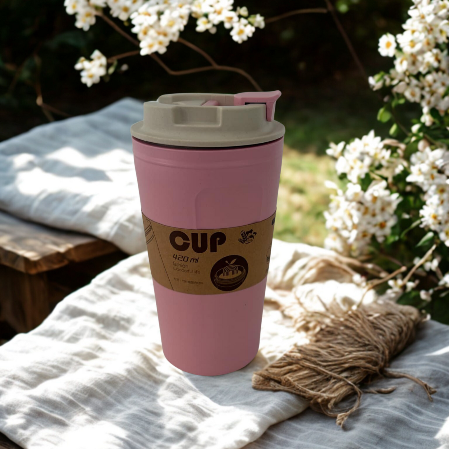 Eco-Friendly Bamboo Travel Cup – Lightweight 420ml Thermos, Insulated, Reusable & Sustainable, Mindful Living Gift – Pink, Purple, Green