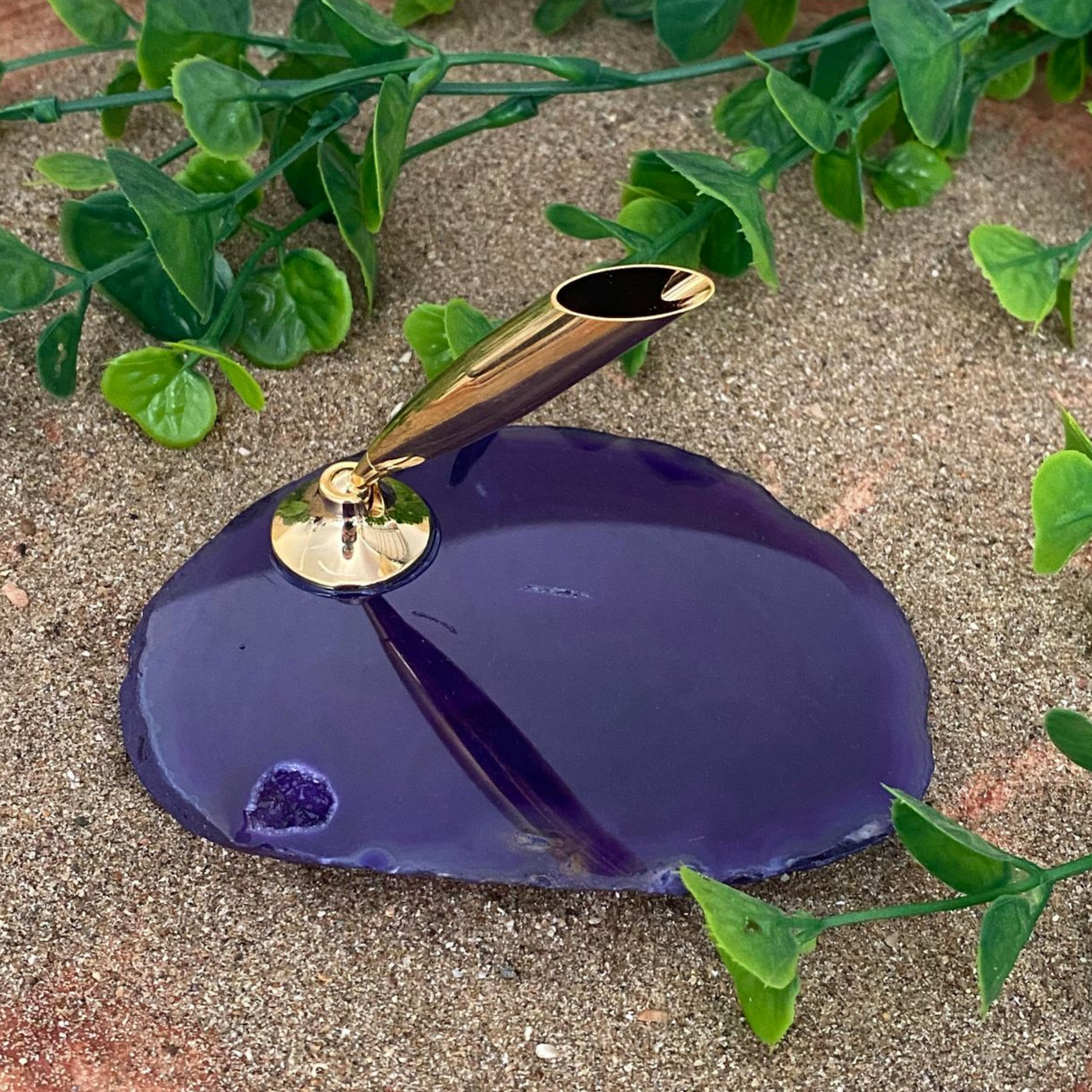 Purple Agate Slab with Pen Holder