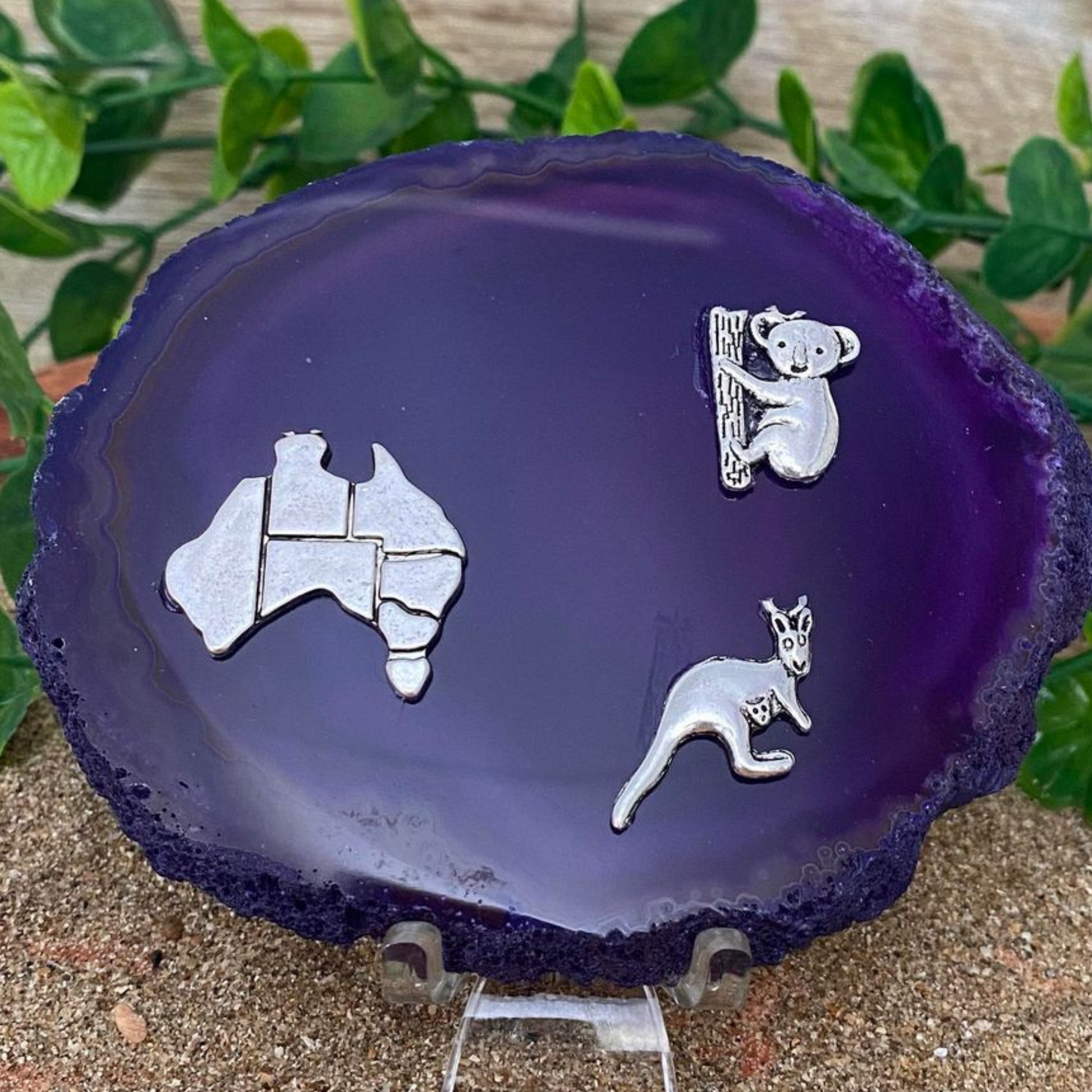Purple Agate Slice with Australian Themed Charms