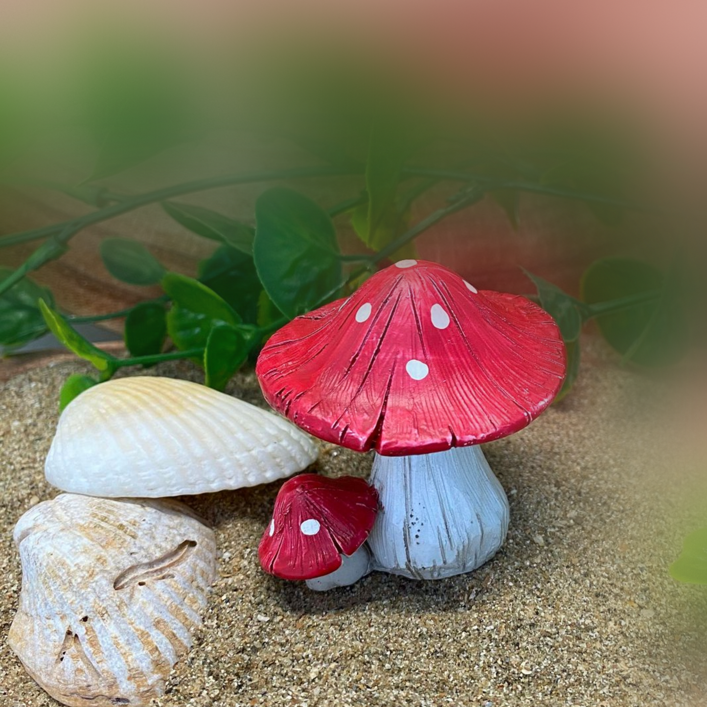 Red Polyresin Mushrooms - Set of 2