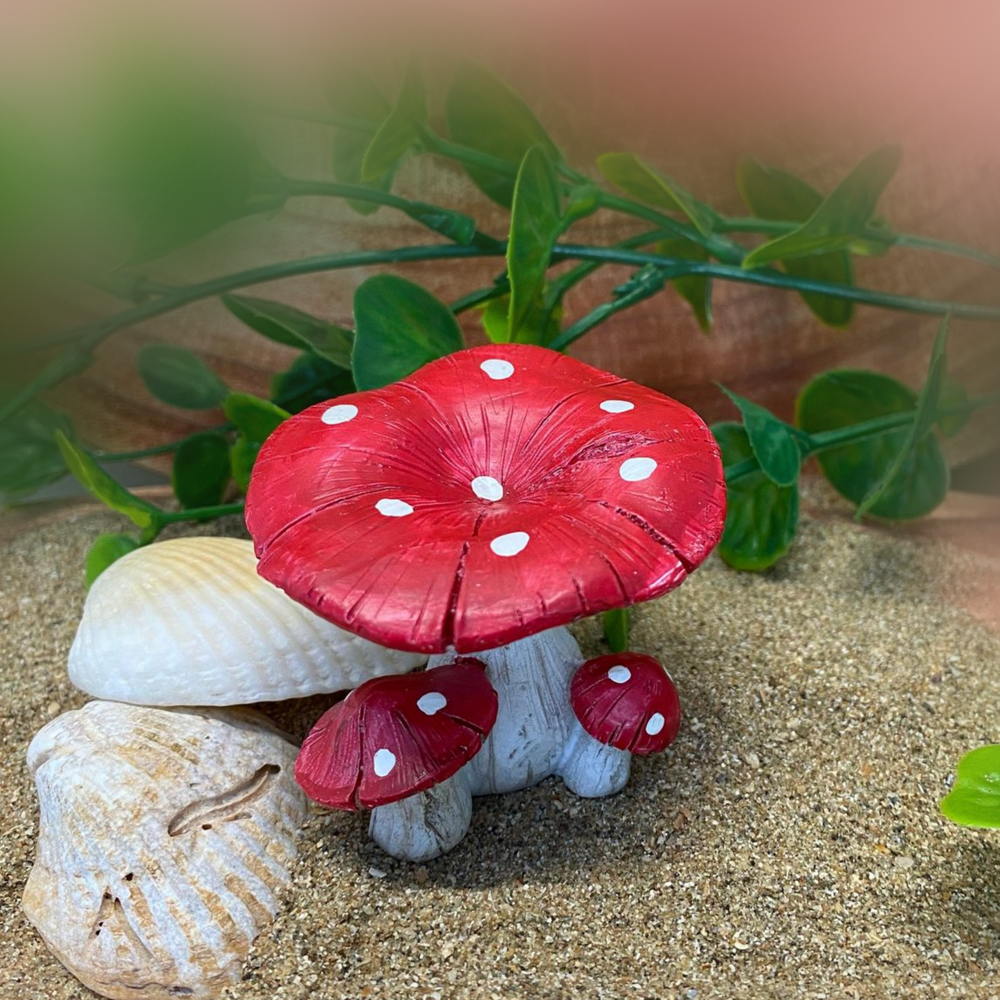Red Polyresin Mushrooms - Set of 2