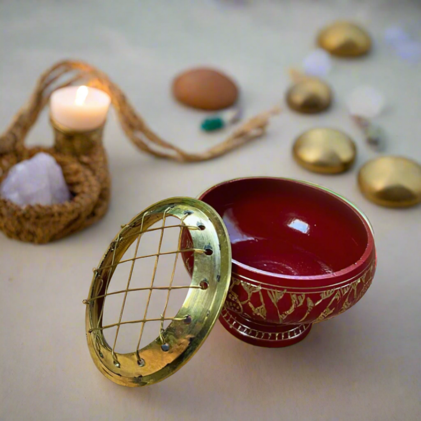 Red Brass Bowl with Etching