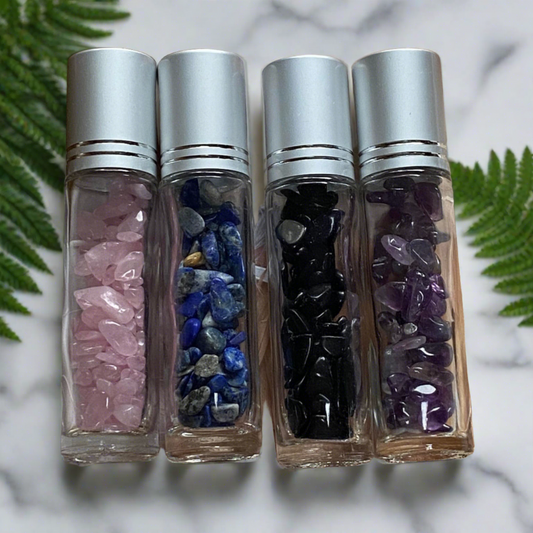 Essential Oil Roller Bottles with Crystal Chips