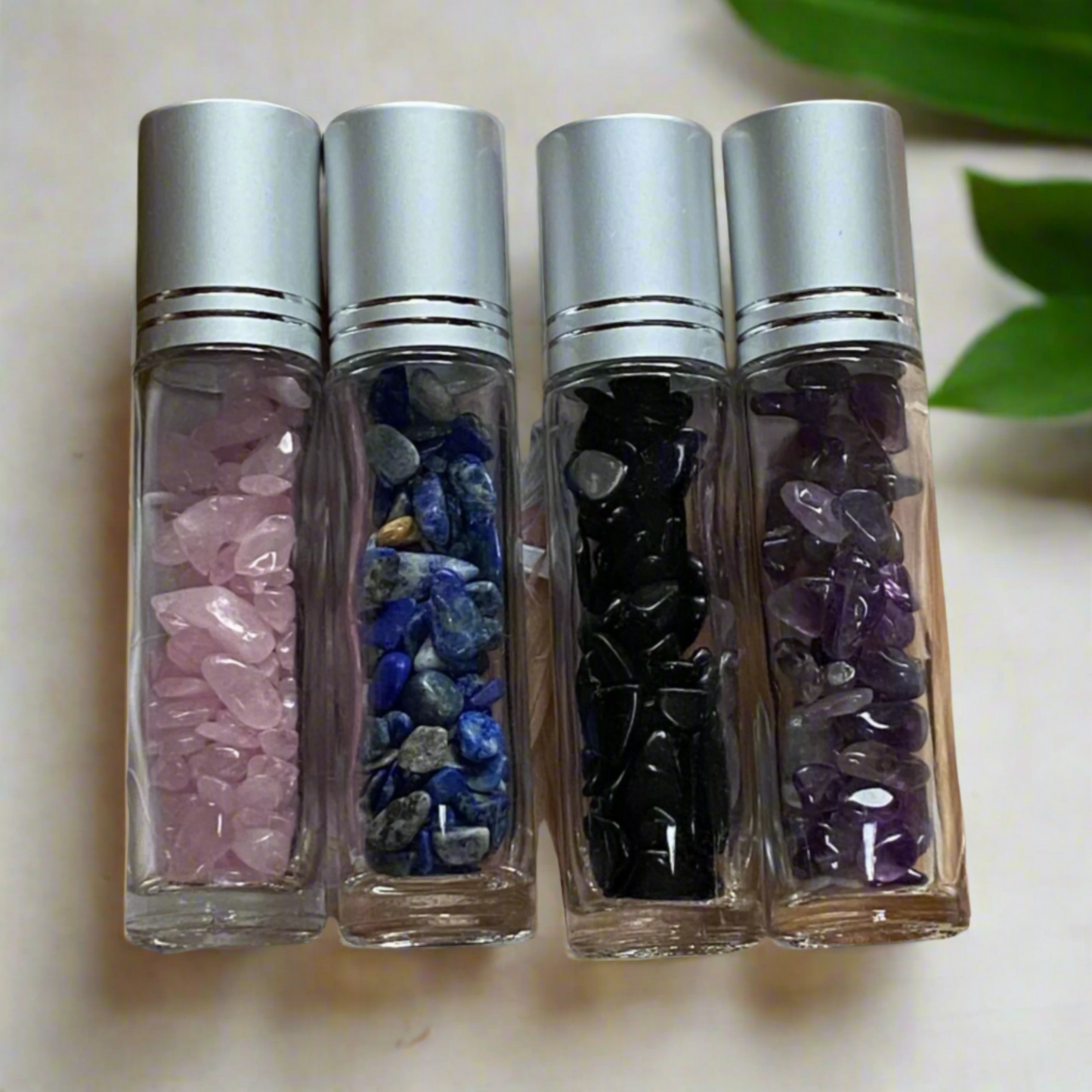 Essential Oil Roller Bottle with Crystal Chips
