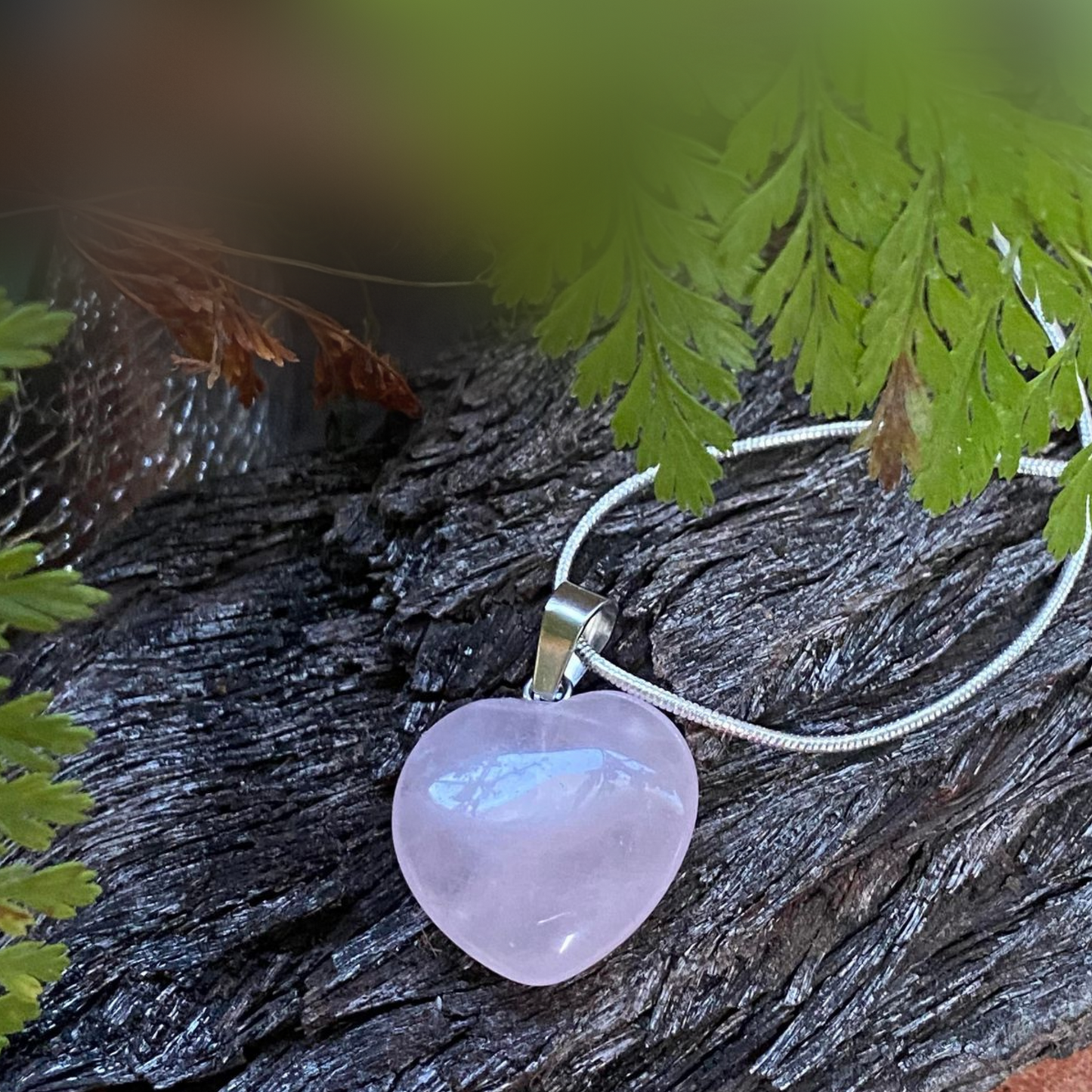 Rose Quartz Heart Pendant with Sterling Silver Necklace