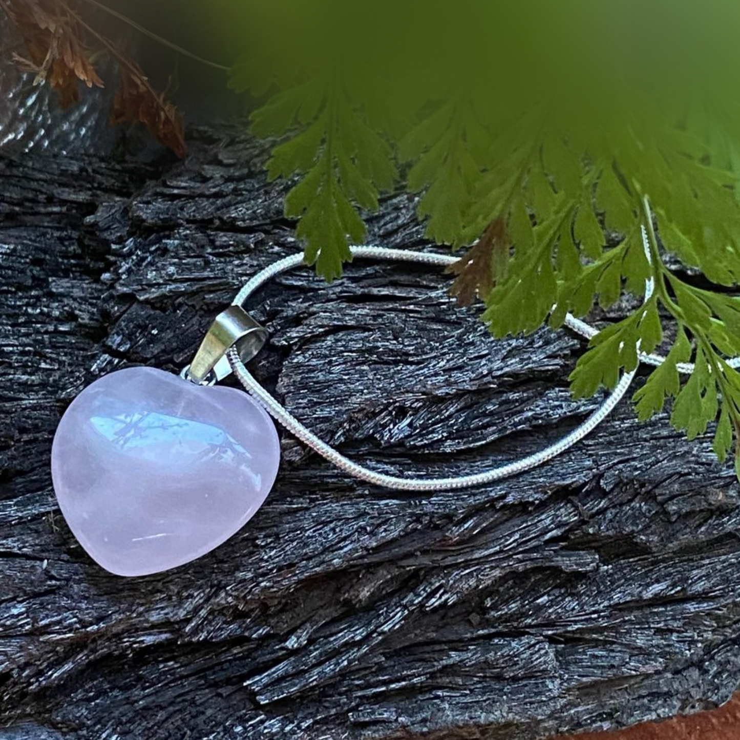 Rose Quartz Heart Pendant with Sterling Silver Necklace