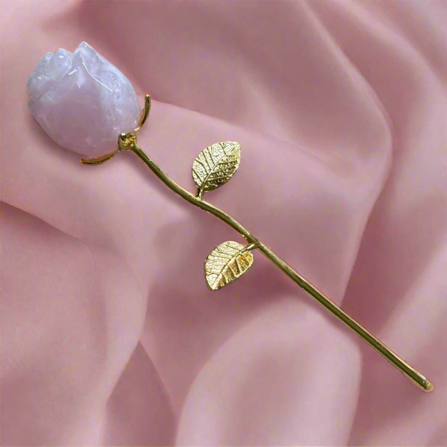 Rose Quartz Crystal Rose with Stem