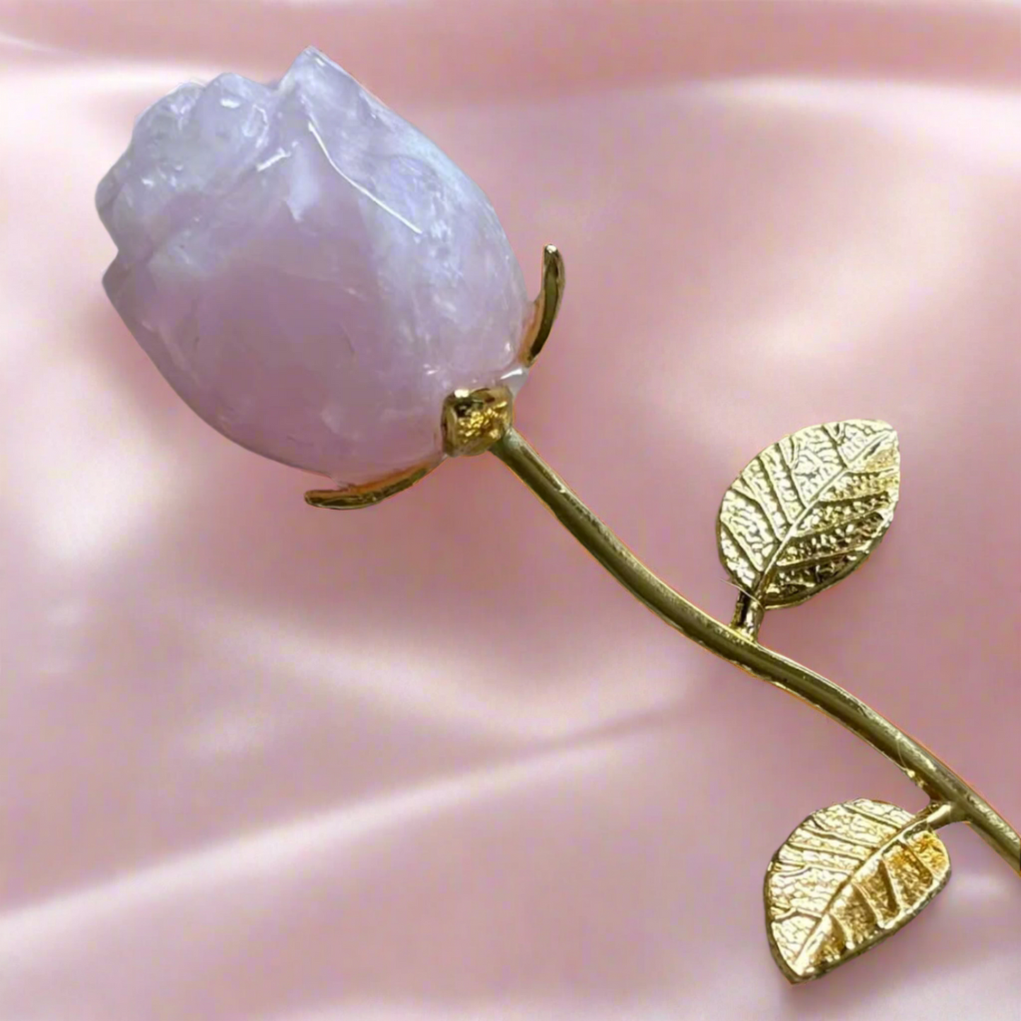 Rose Quartz Crystal Rose with Stem