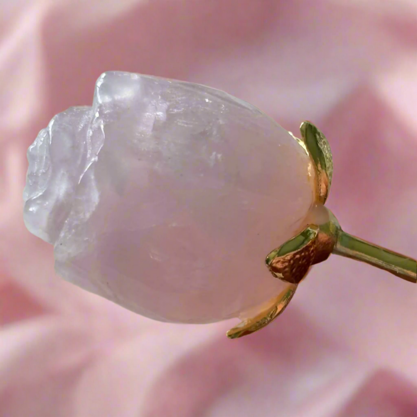 Rose Quartz Crystal Rose with Stem
