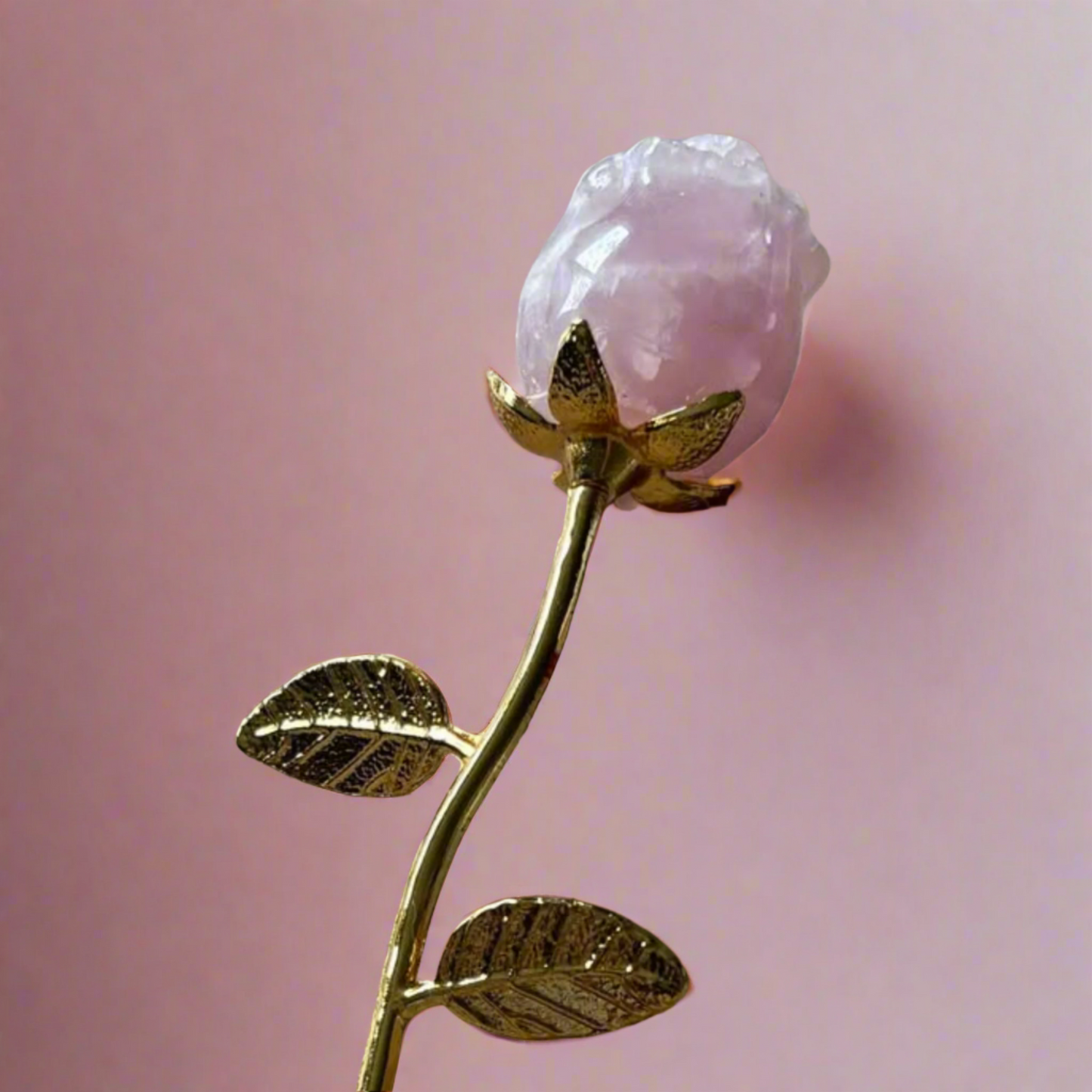Rose Quartz Crystal Rose with Stem