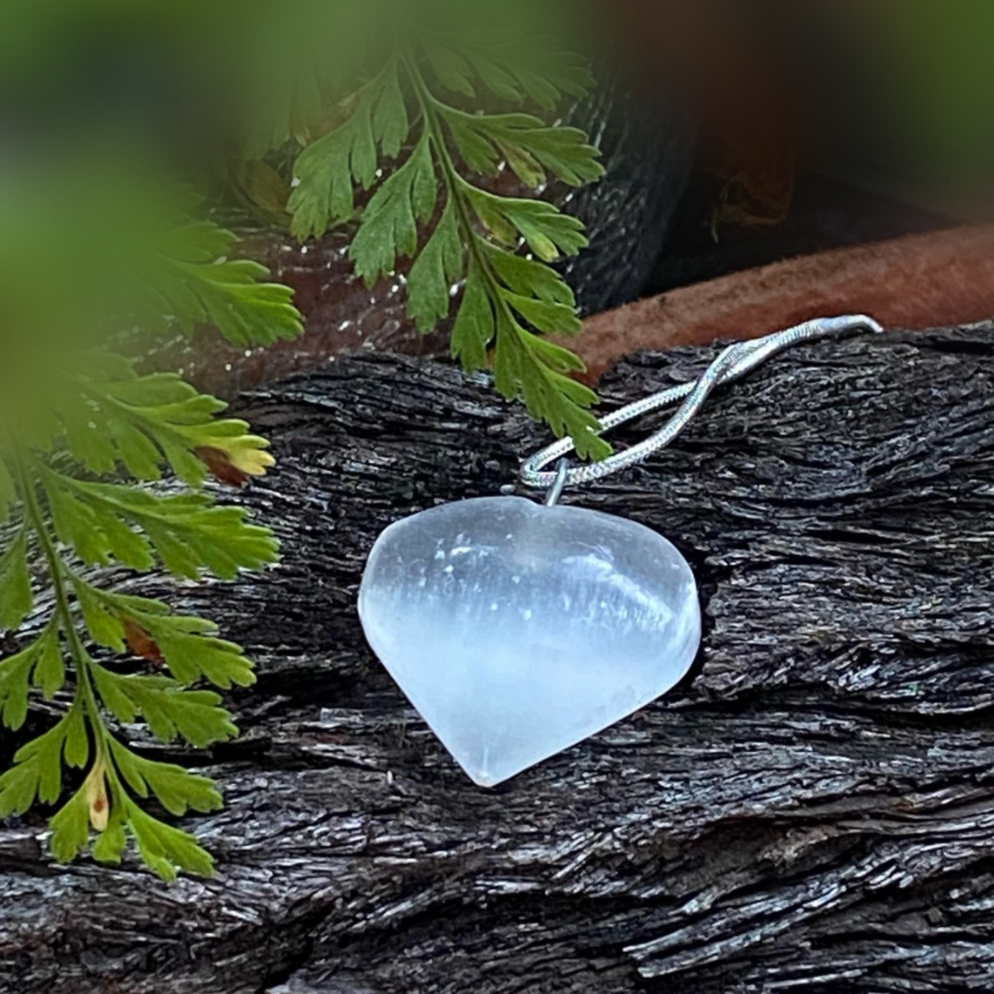Selenite Heart Pendant with Sterling Silver Necklace