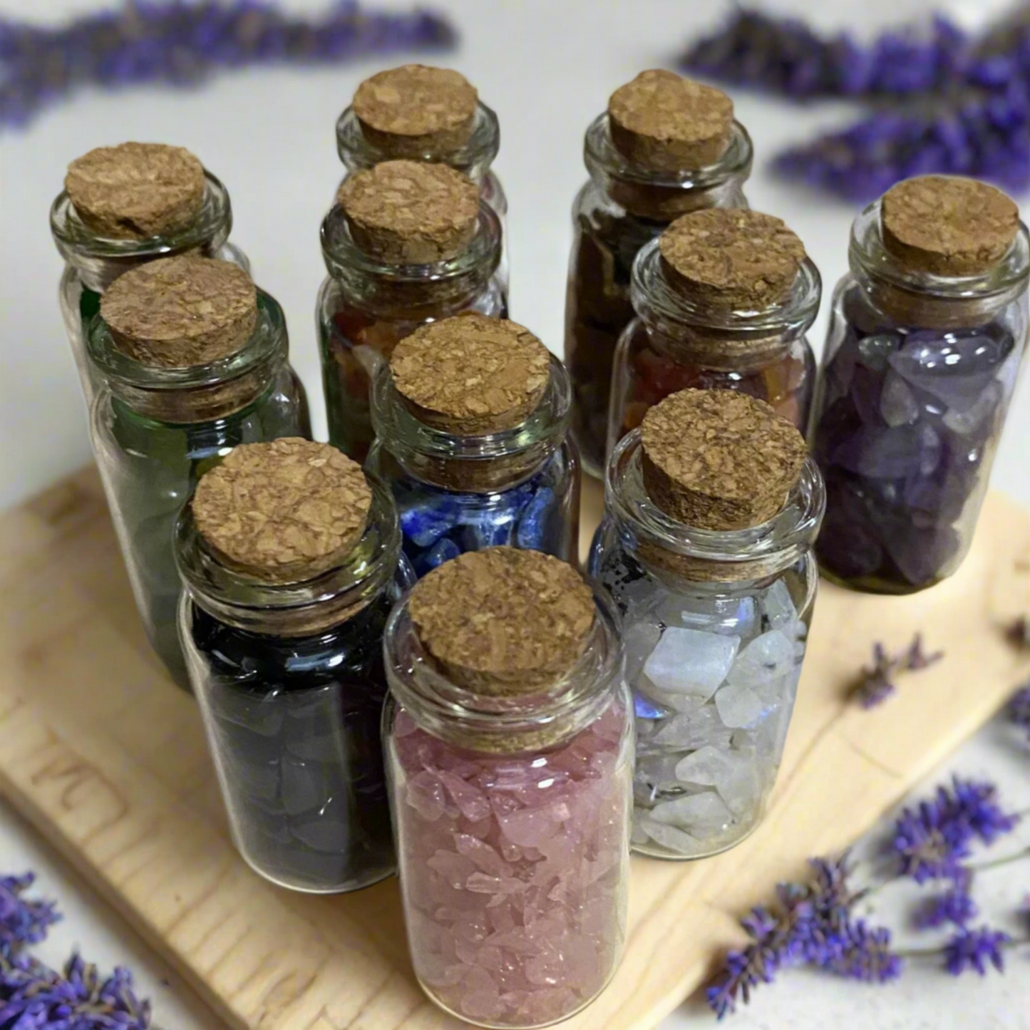 Crystal Chips in Small Glass Bottle