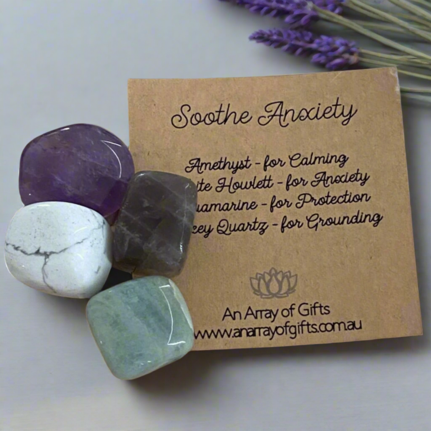 Tumble Stone Kit for Anxiety Relief | Amethyst, Howlite, Aquamarine, Smokey Quartz