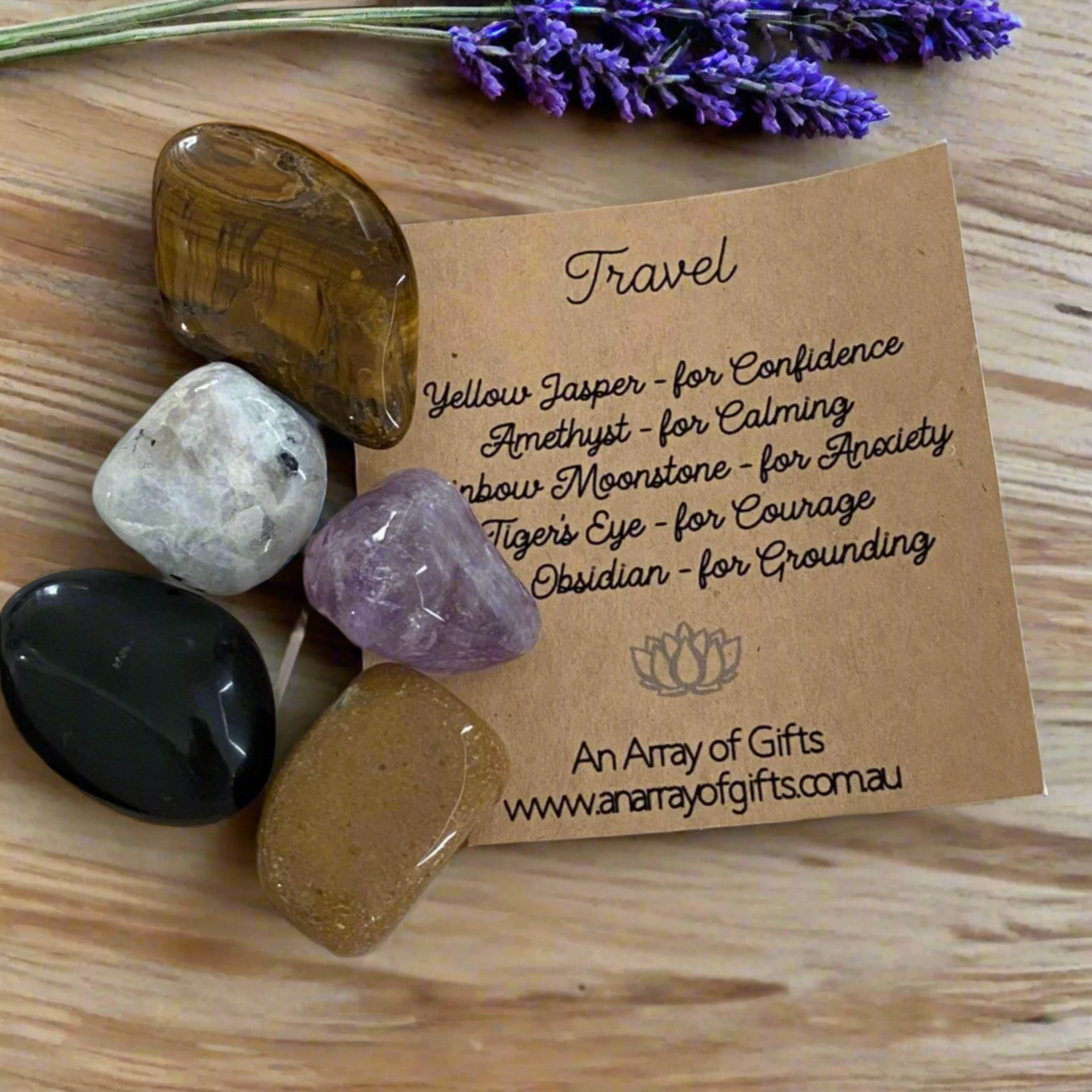 Travel Tumbled Stonel Kit - 5 Tumble Stones for Grounding, Calm & Confidence on Your Journey