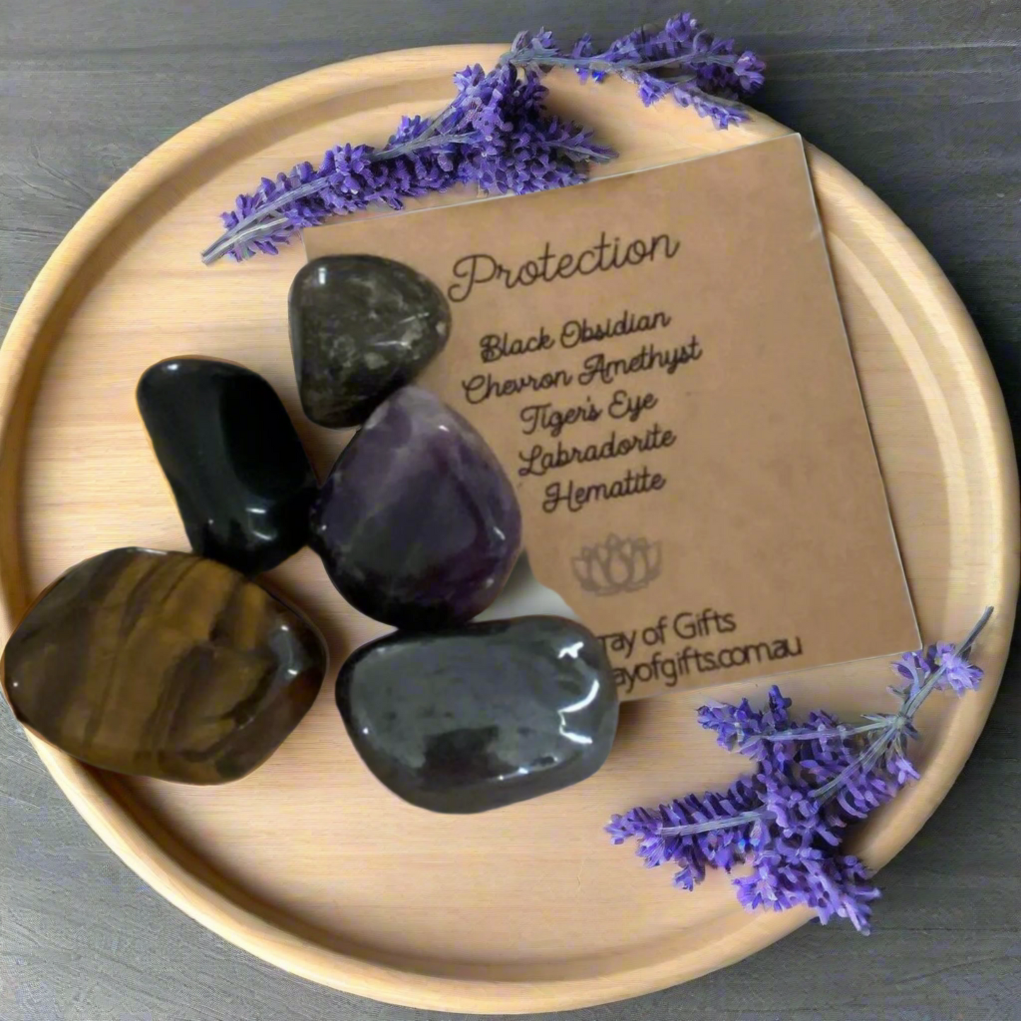 Protection Tumbled Stone Kit | Chevron Amethyst, Tiger's Eye, Black Obsidian, Labradorite, Hematite | Spiritual Shield for Grounding & Energy Protection
