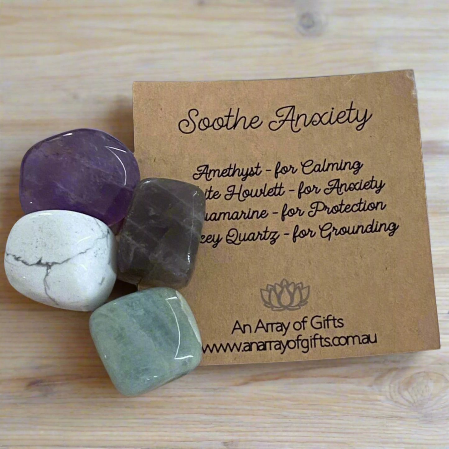 Tumble Stone Kit for Anxiety Relief | Amethyst, Howlite, Aquamarine, Smokey Quartz