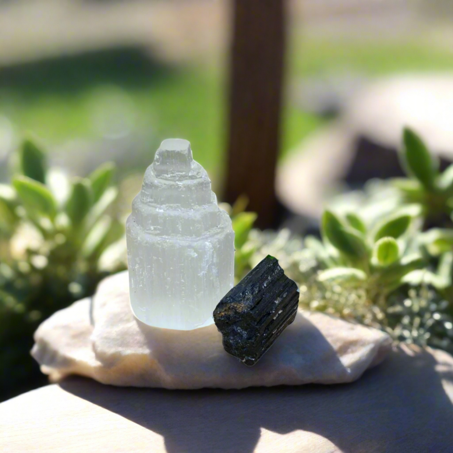 Ultimate Protection Duo: Selenite Tower & Black Tourmaline Bundle