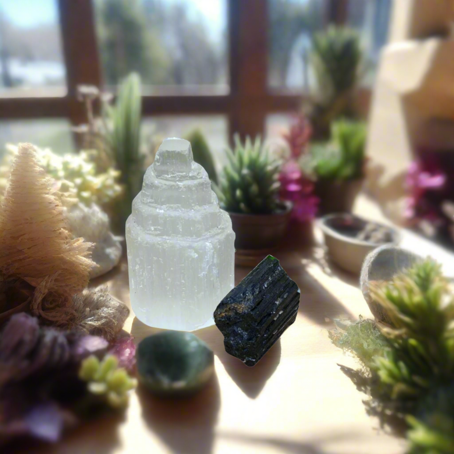Ultimate Protection Duo: Selenite Tower & Black Tourmaline Bundle