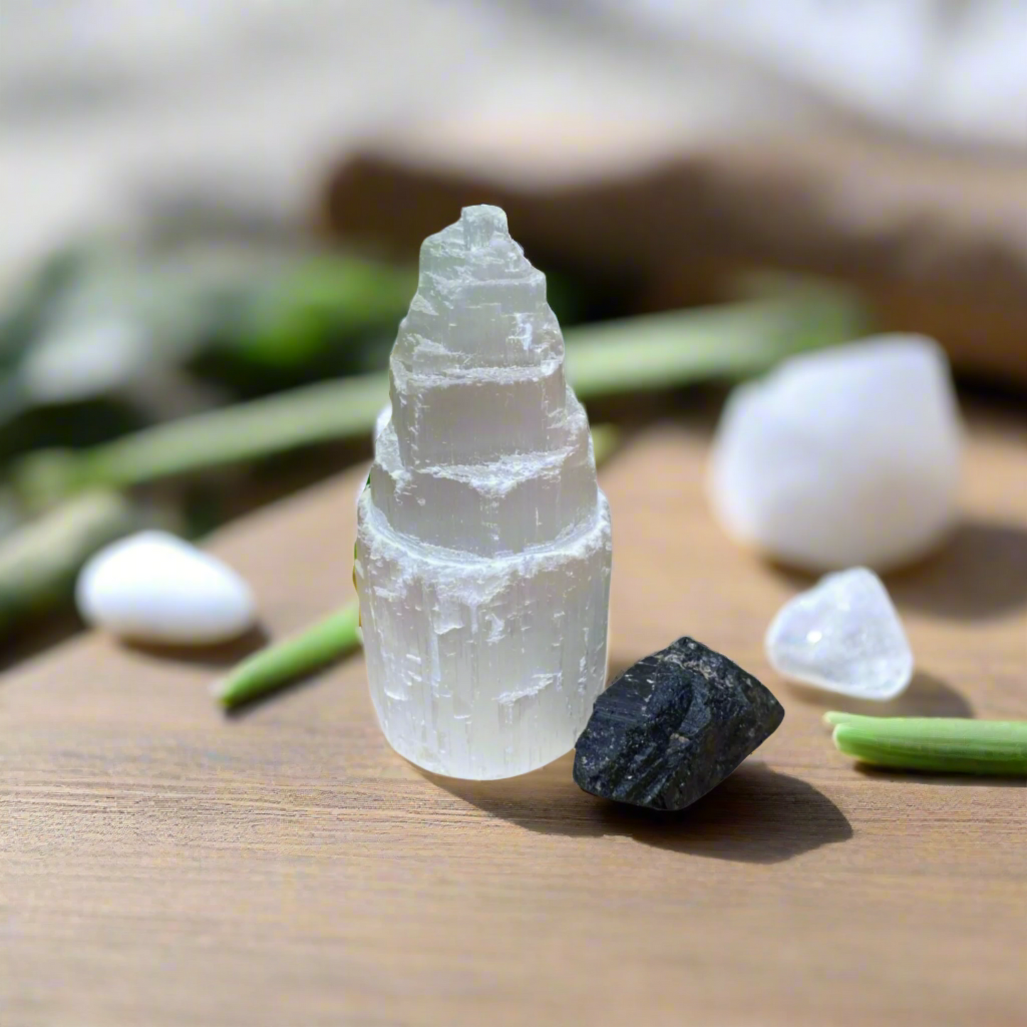 Ultimate Protection Duo: Selenite Tower & Black Tourmaline Bundle