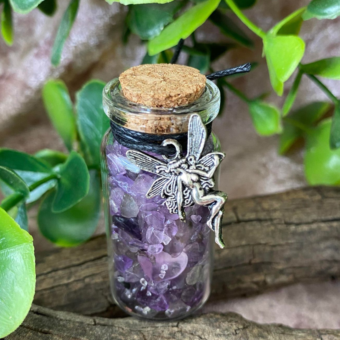 Amethyst Crystal Fairy Small Glass Jar with Fairy Charm