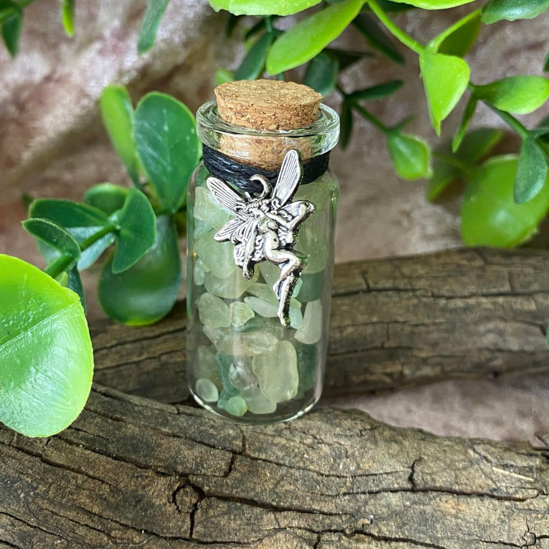 Aventurine Crystal Fairy Small Glass Jar with Fairy Charm