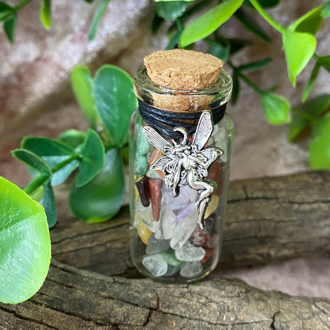 Mixed Crystals Crystal Fairy Small Glass Jar with Fairy Charm
