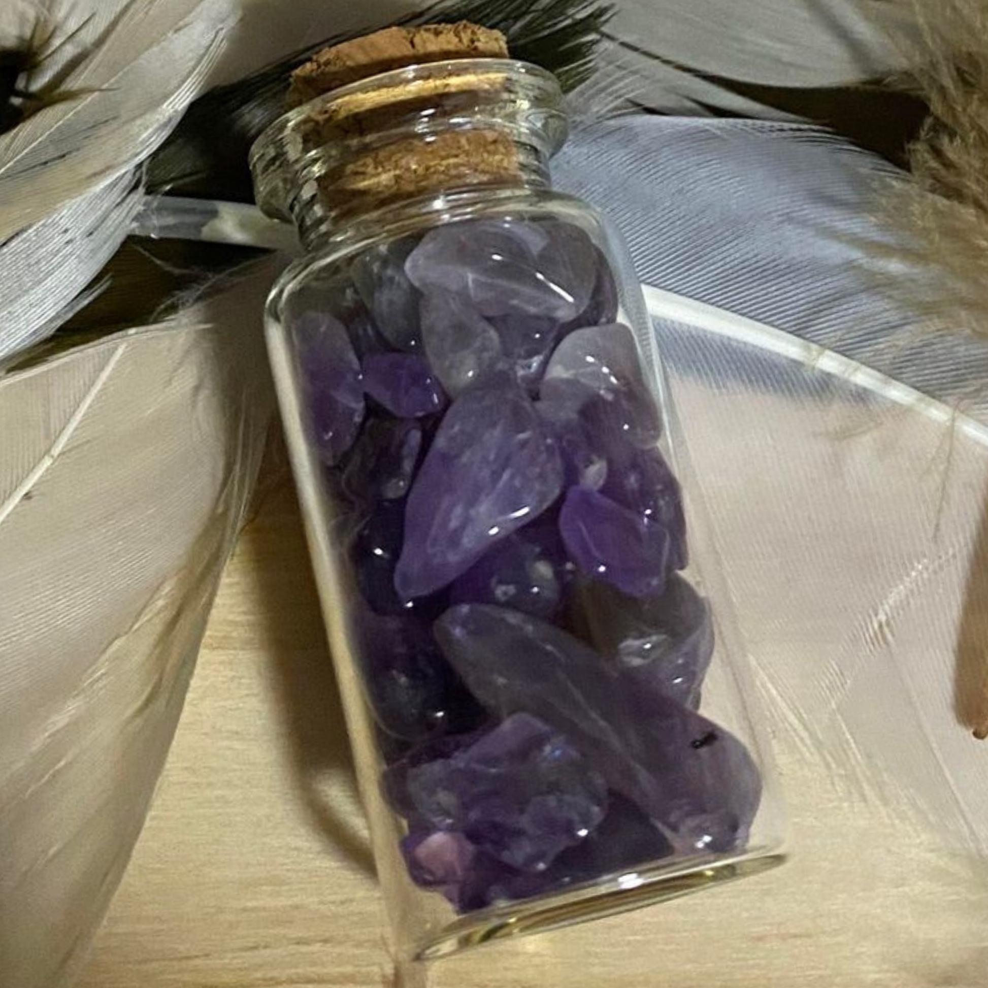 Amethyst Crystal Chips in Small Glass Bottle