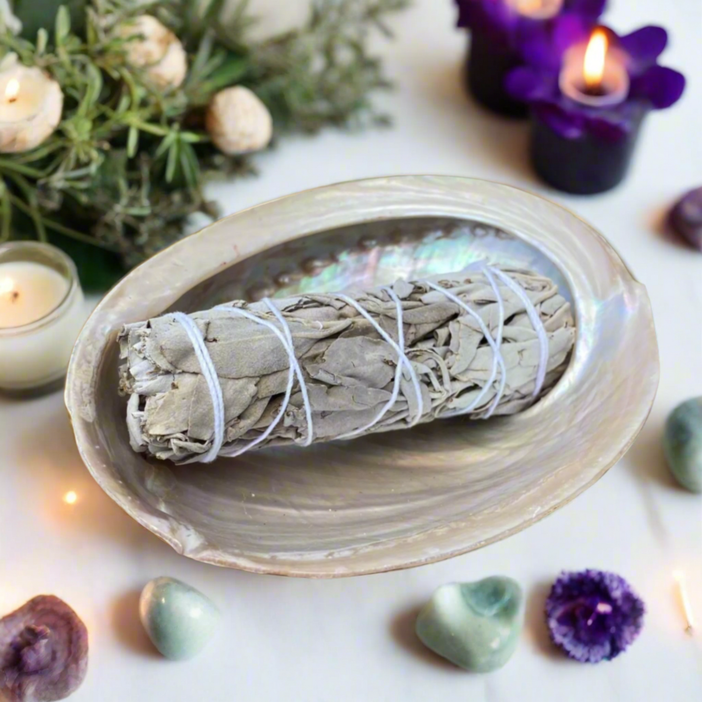 Basic smudging kit with white sage and abalone shell for traditional cleansing rituals