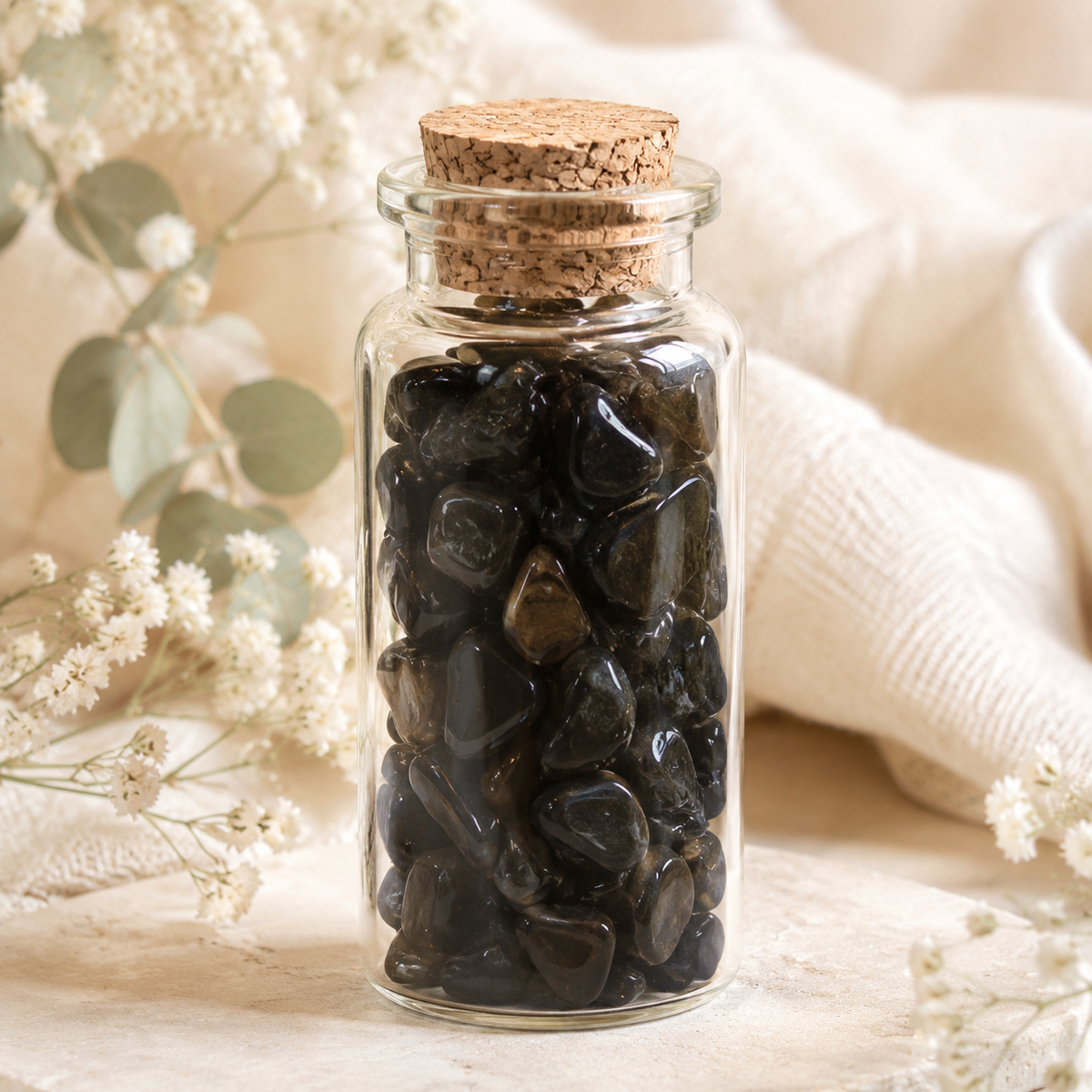 Black Obsidian Crystal Chip Bottle