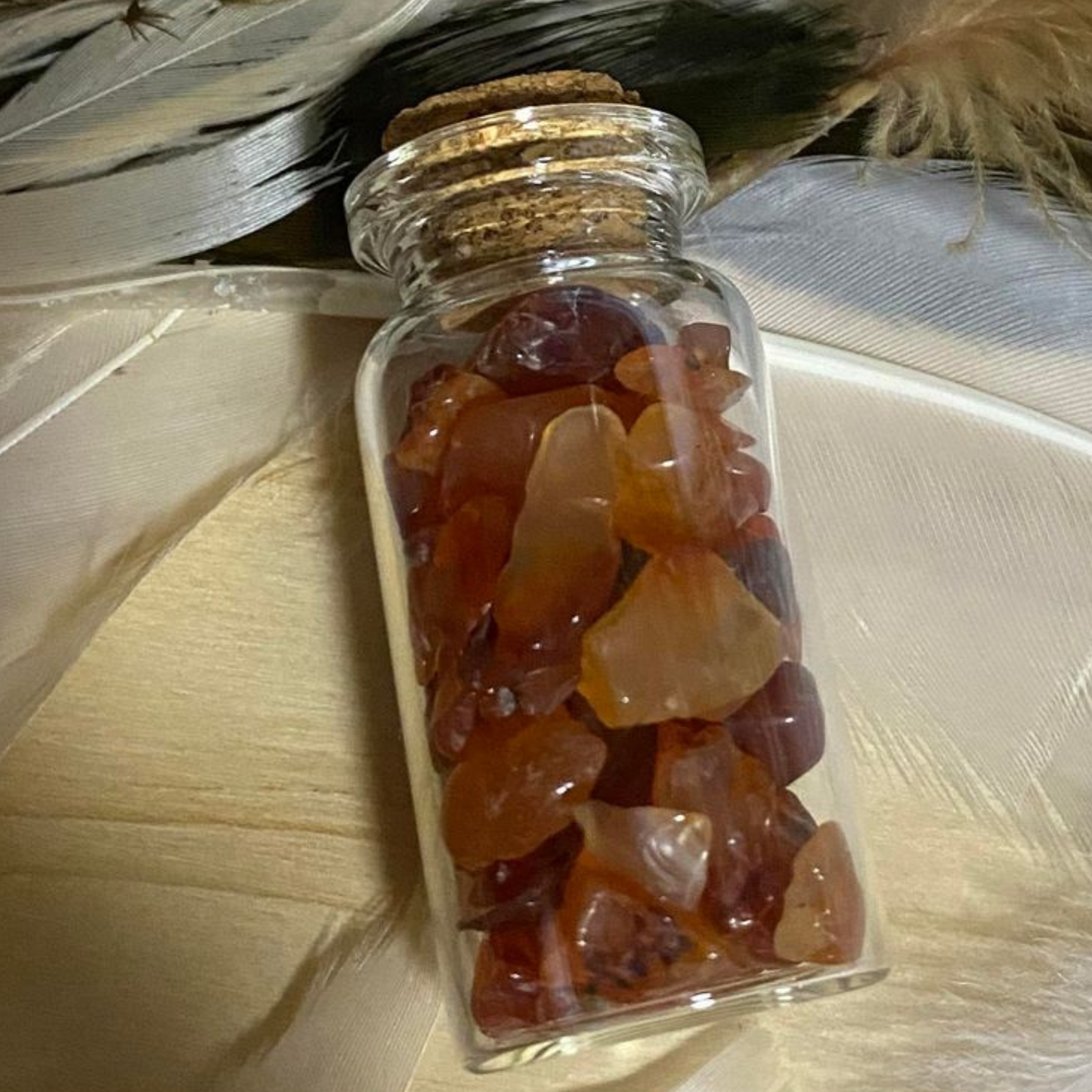 Carnelian Crystal Chips in Small Glass Bottle