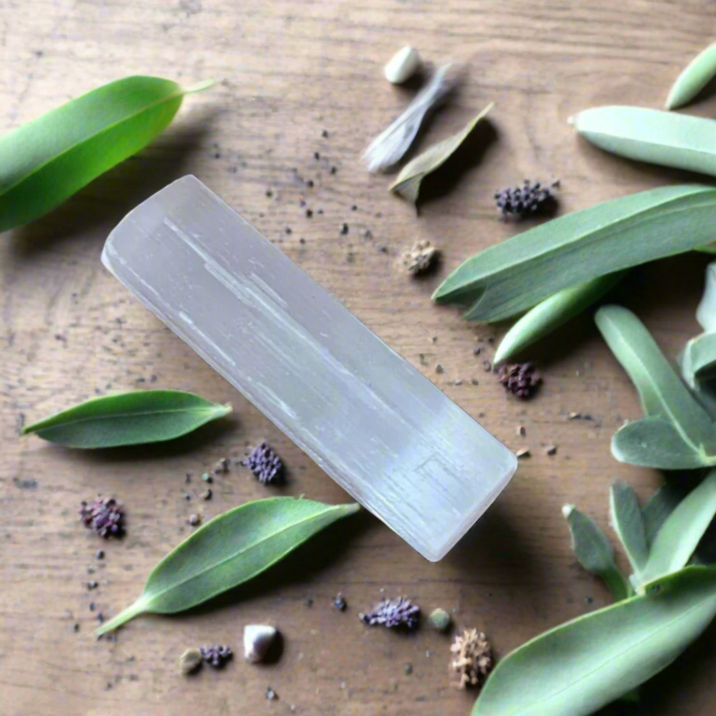 Selenite rod used for energetic cleansing, clarity and spiritual home protection rituals