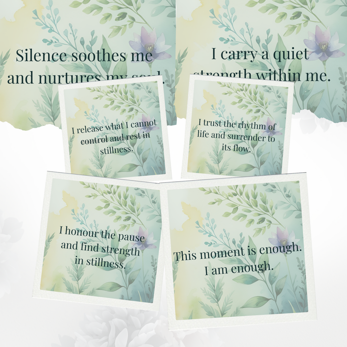 Printable affirmation cards for anxiety relief and calm, soft neutral design mindfulness cards for self care and emotional support.
