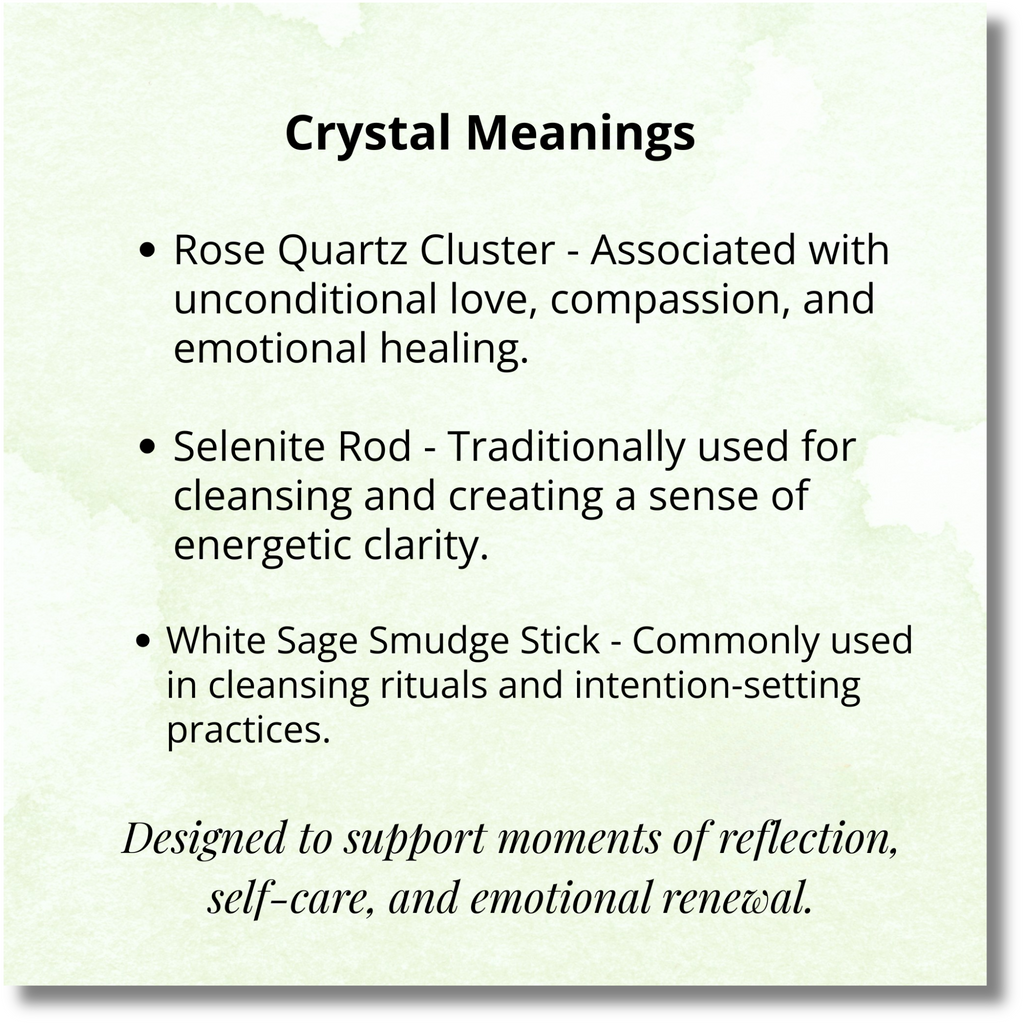 Text describing crystal meanings on a light green background
