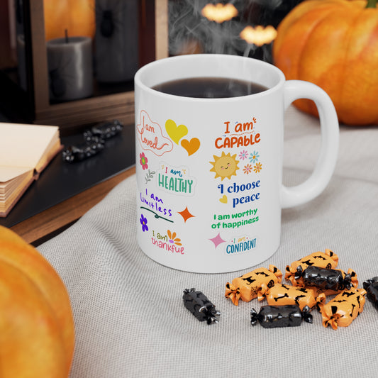 Daily Manifestation Mug | Mindful Morning Ceramic Coffee Cup | Positive Quote Mug | Motivational Gift | 11oz | Dishwasher Safe